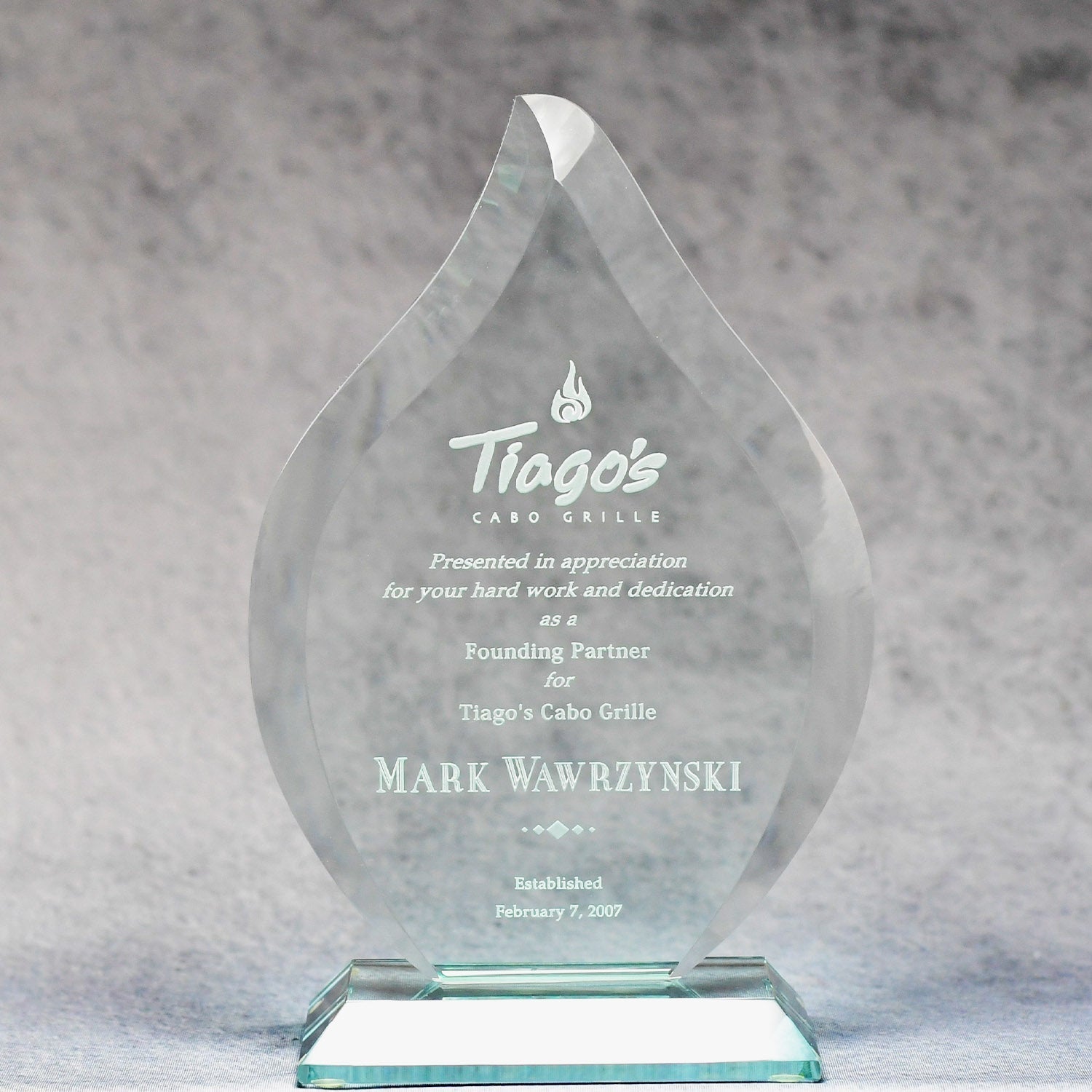 Jade Glass Fire | Alliance Awards LLC.