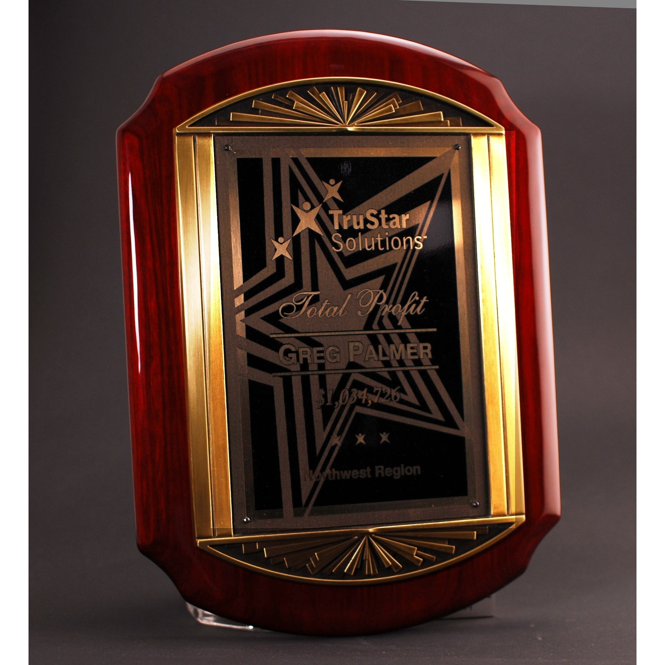 Scalloped Rosewood Piano Finish Plaque With Cast Metal Frame | Alliance Awards LLC.