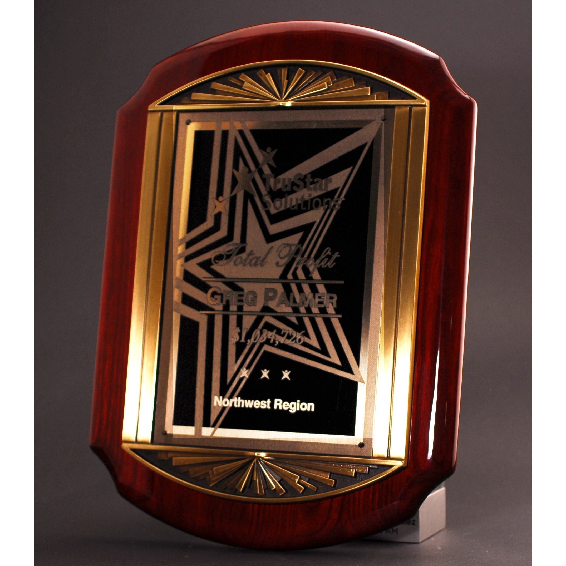 Scalloped Rosewood Piano Finish Plaque With Cast Metal Frame | Alliance Awards LLC.