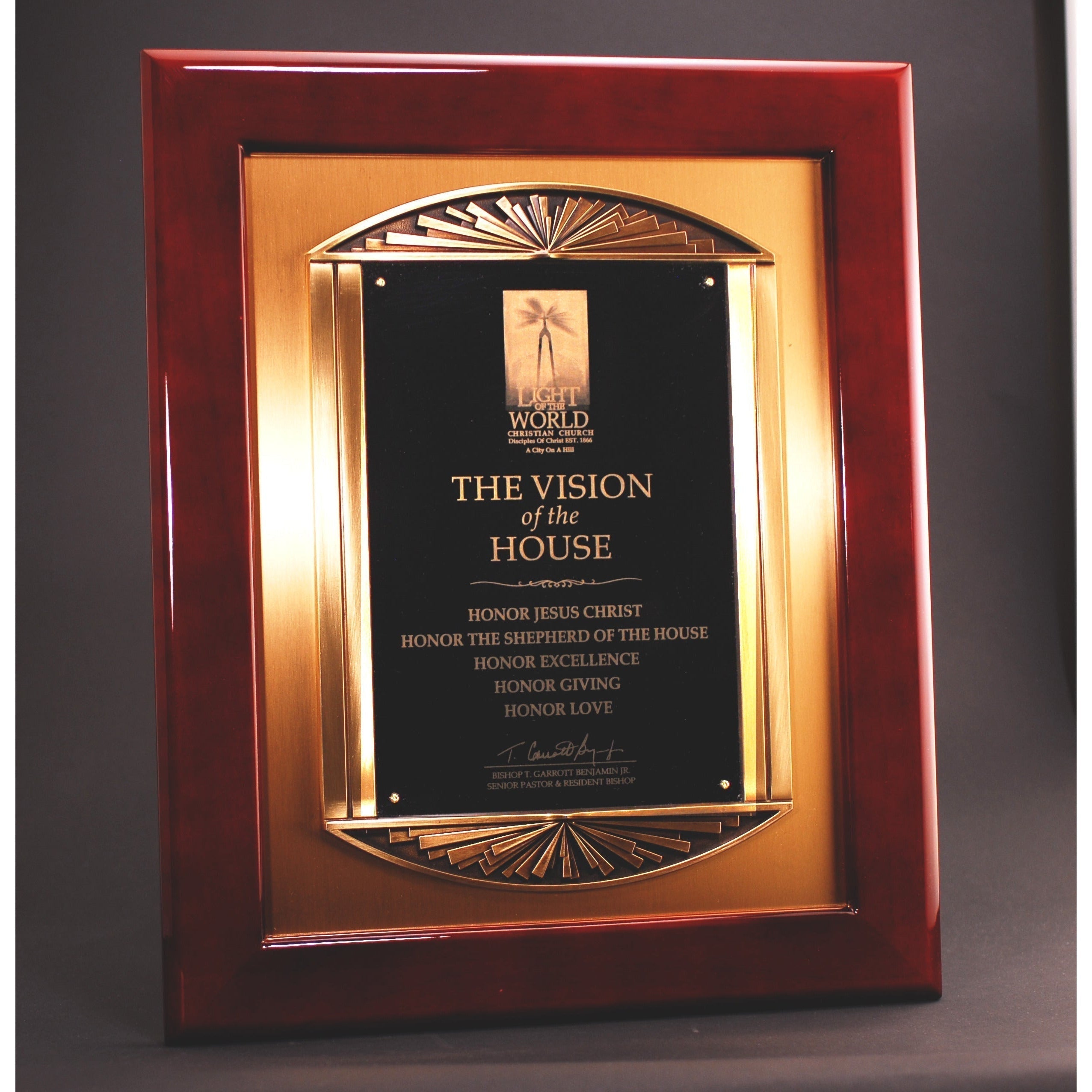 Rosewood Piano Finish Plaque With Cast Metal Frame | Alliance Awards LLC.