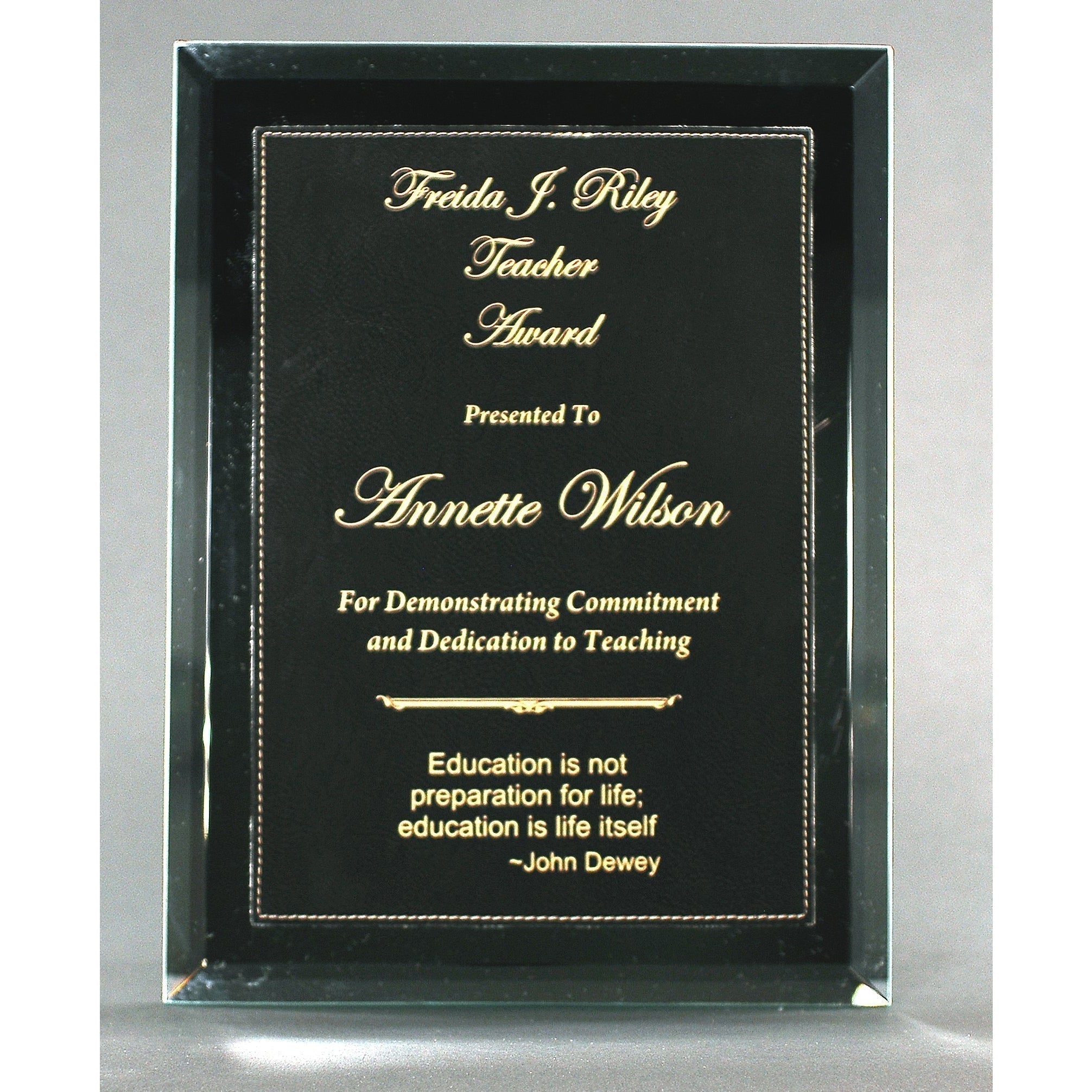 Mirror Plaque With Black And Gold Lasered Leatherette Plate | Alliance Awards LLC.