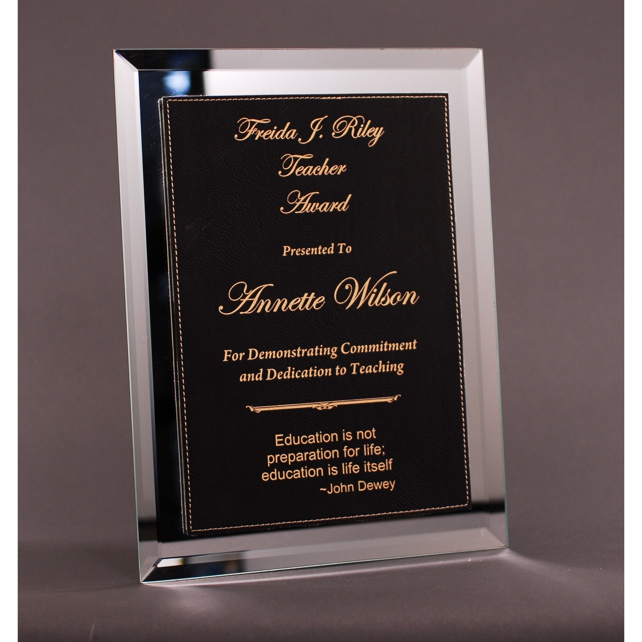 Mirror Plaque With Black And Gold Lasered Leatherette Plate | Alliance Awards LLC.