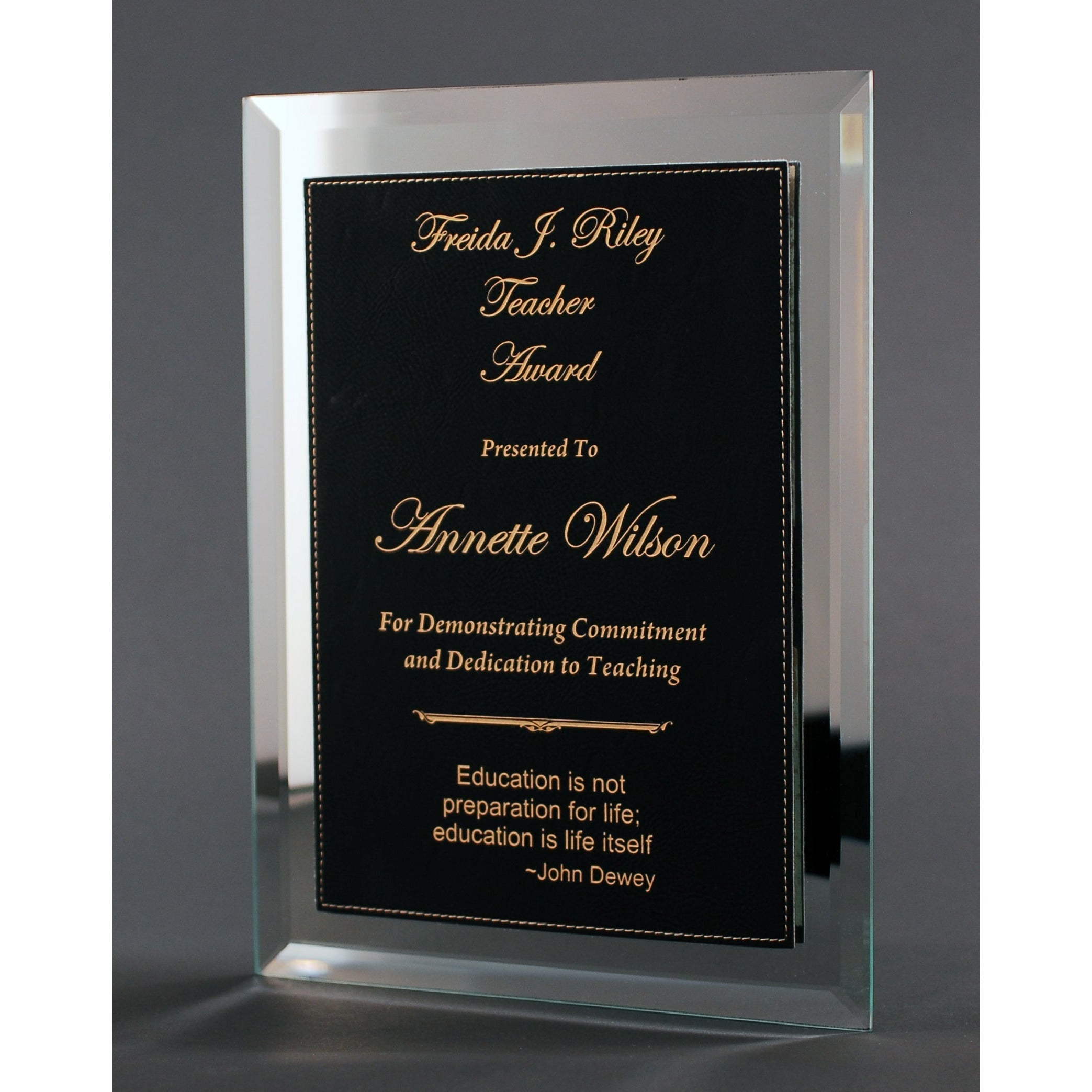 Mirror Plaque With Black And Gold Lasered Leatherette Plate | Alliance Awards LLC.