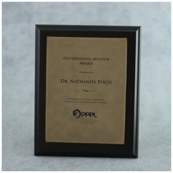 Ebony Laminate Plaque With Light Brown Leatherette Plate | Alliance Awards LLC.
