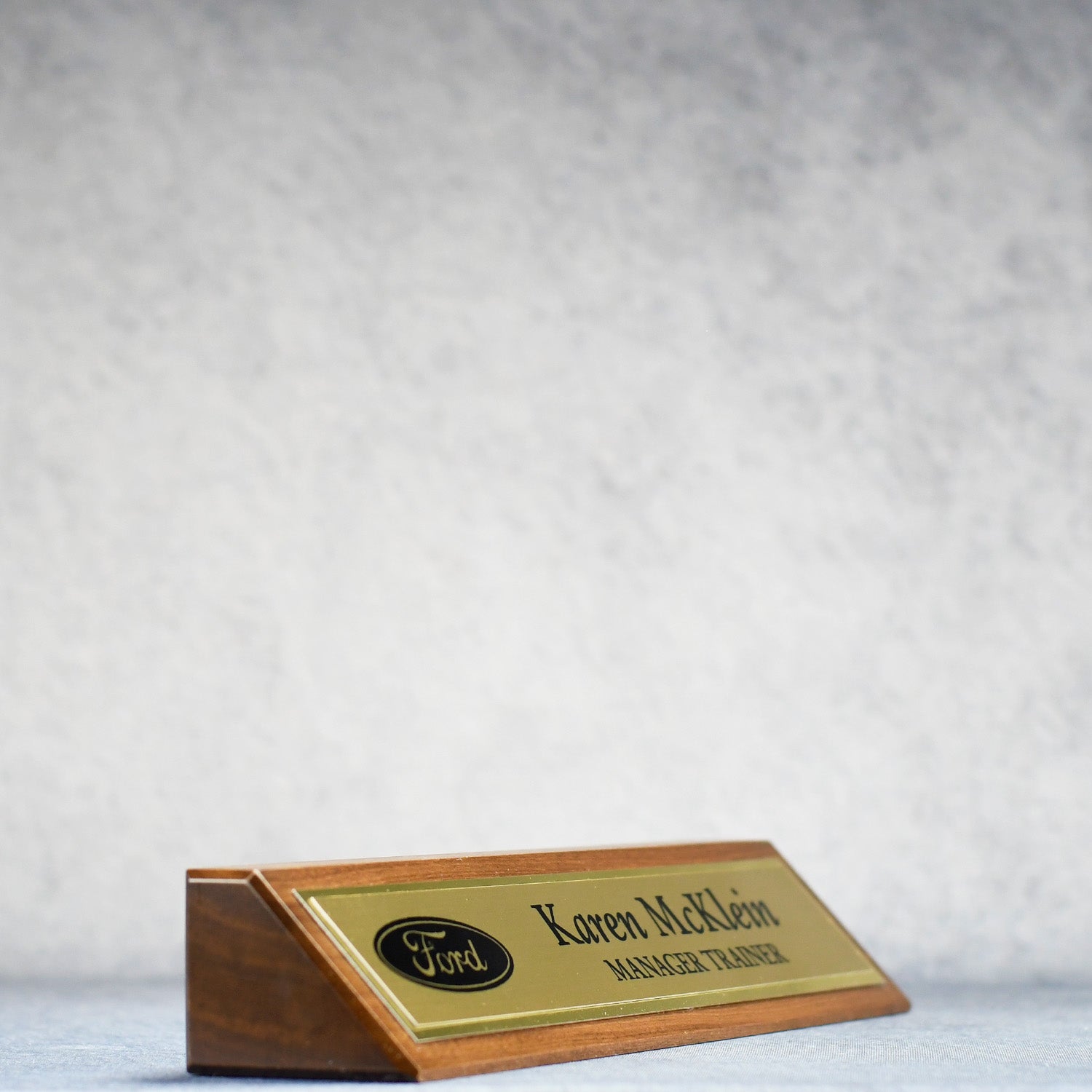Walnut Desk Name Wedge | Alliance Awards LLC.