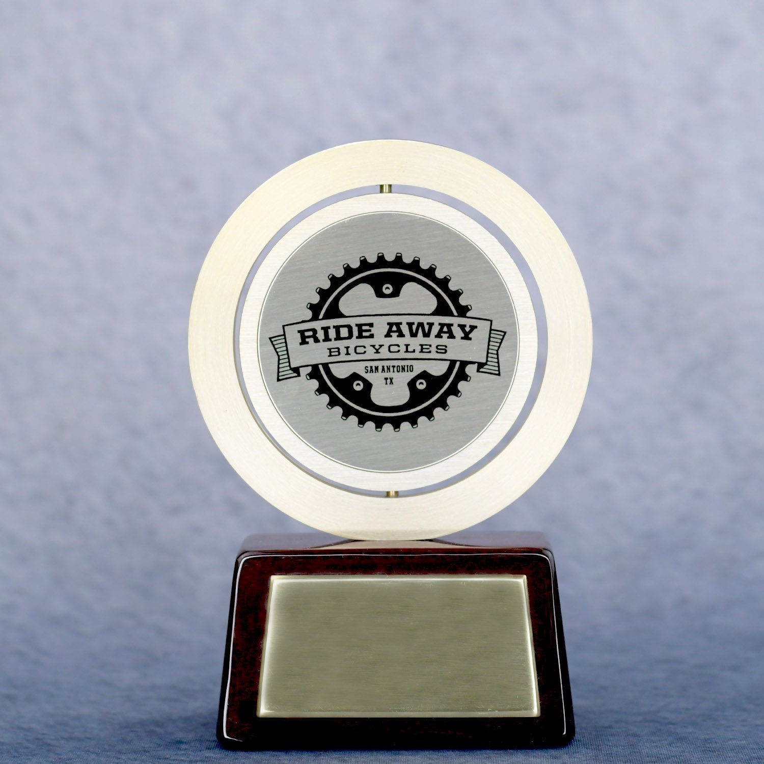 Gold Spinning Medal On Rosewood Base | Alliance Awards LLC.