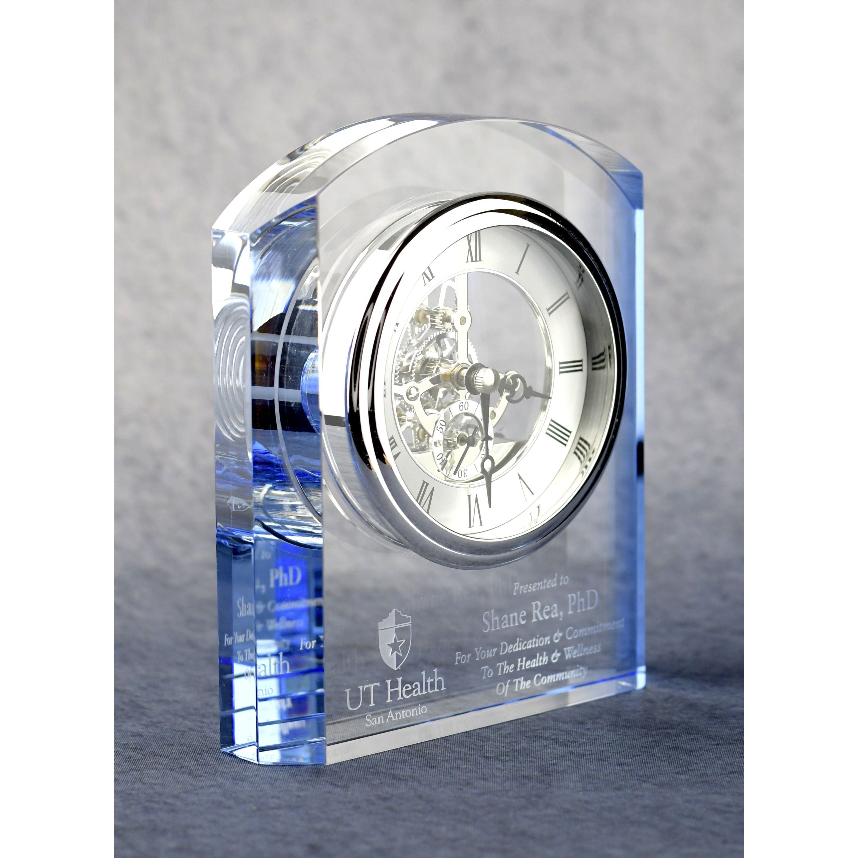 Crystal Clock With Blue Accents | Alliance Awards LLC.