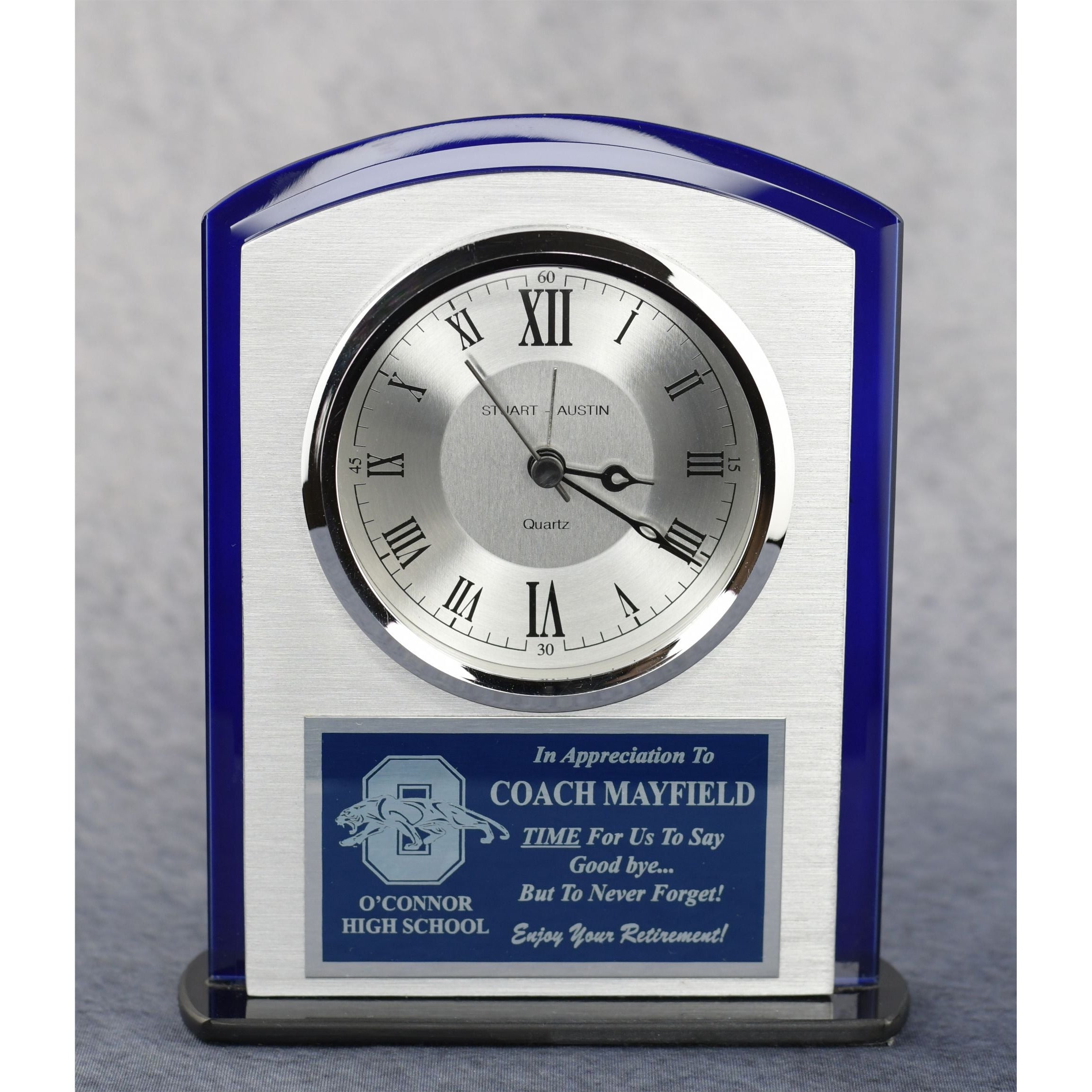Silver Arch Top Clock | Alliance Awards LLC.