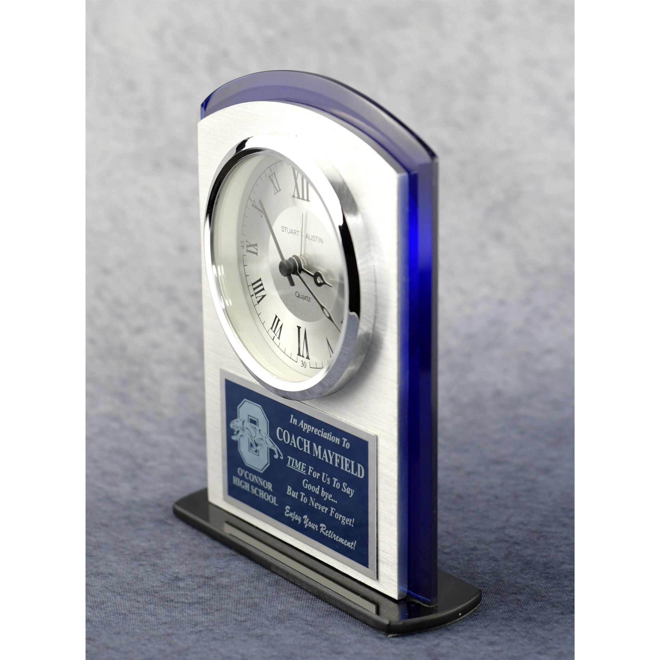 Silver Arch Top Clock | Alliance Awards LLC.