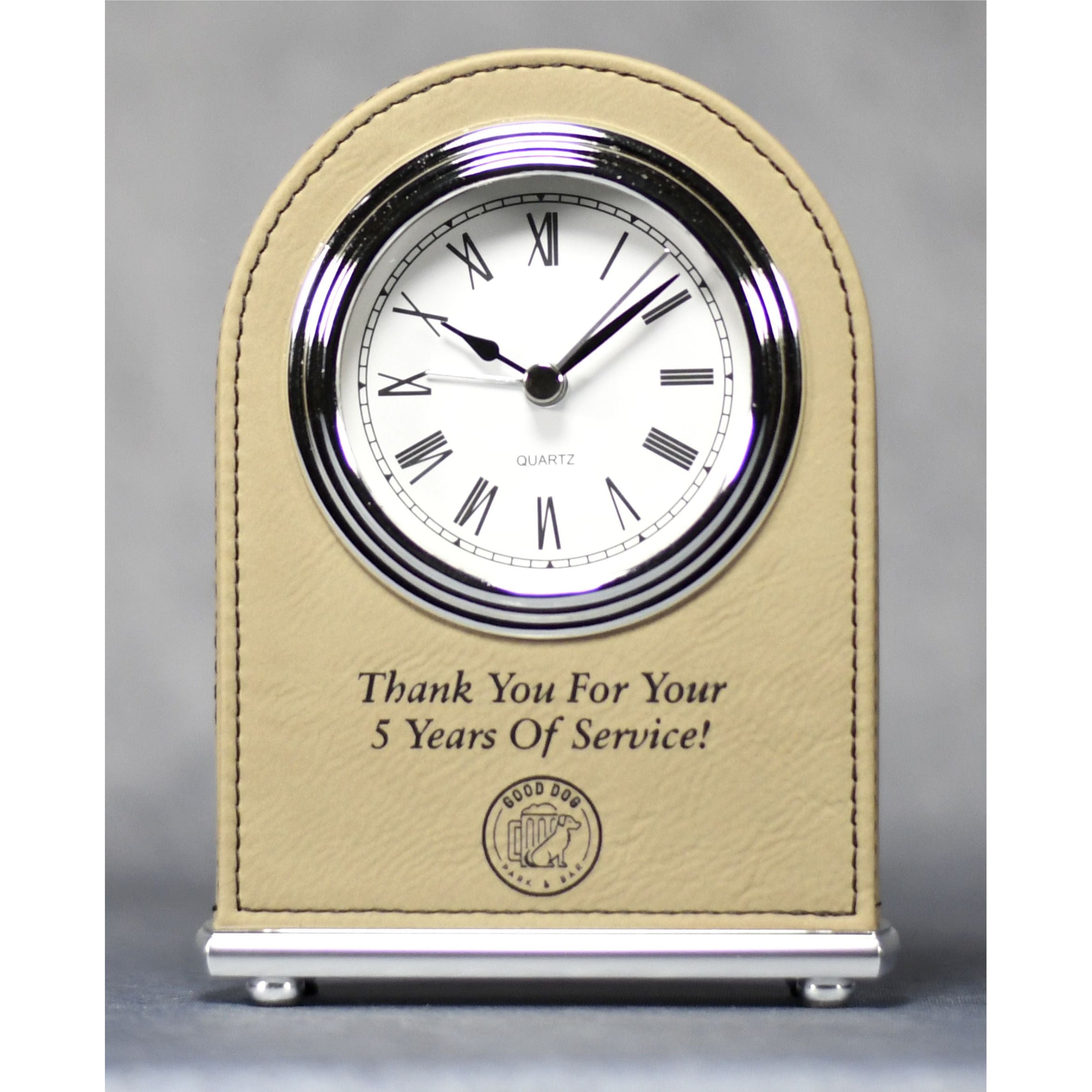 Laserable Leatherette Arch Desk Clock | Alliance Awards LLC.