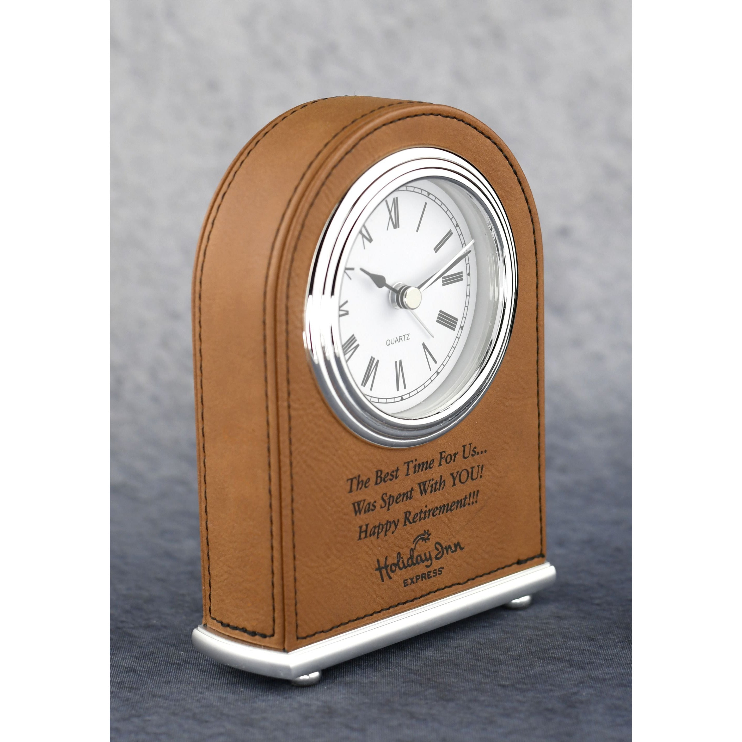 Laserable Leatherette Arch Desk Clock | Alliance Awards LLC.