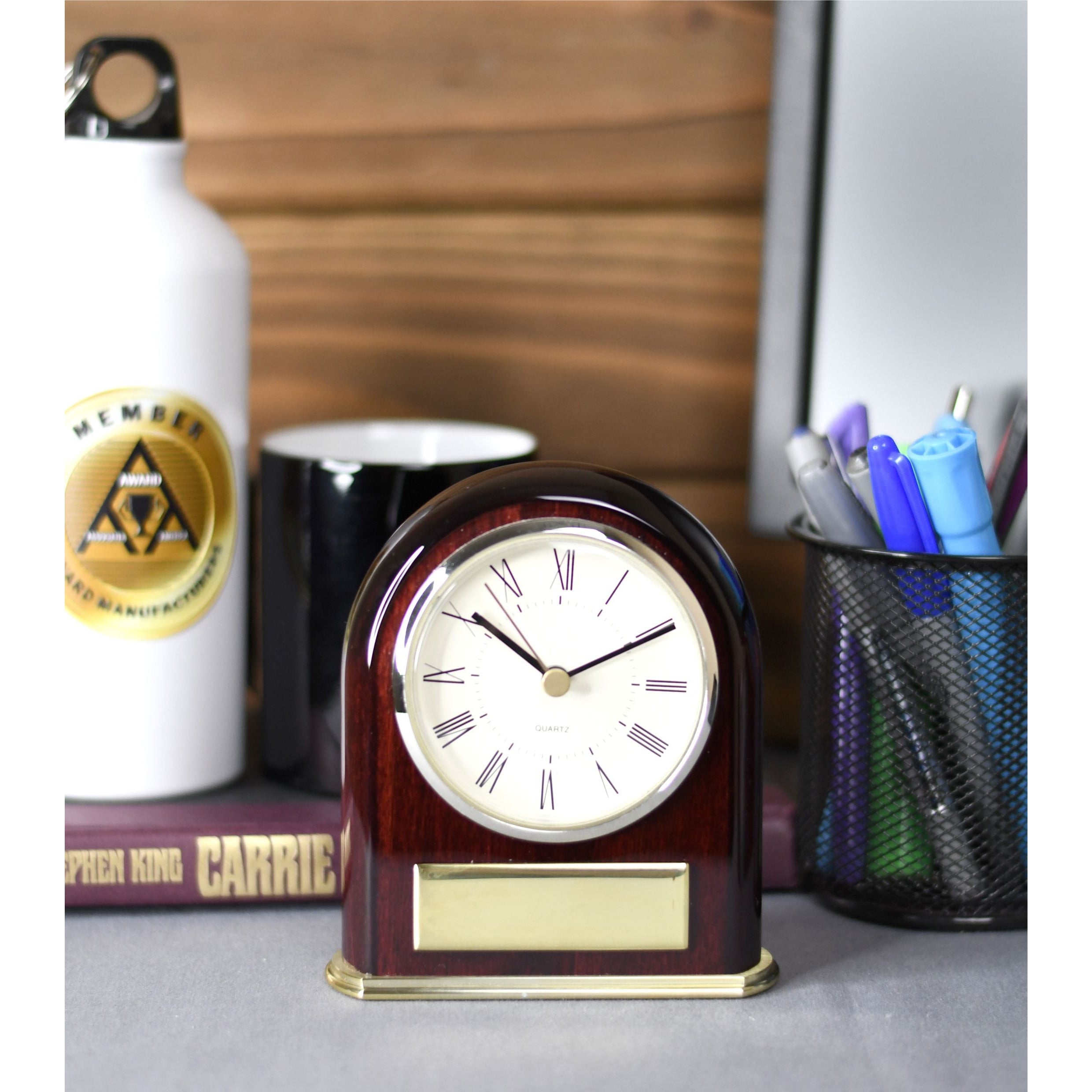 Clock Framed With Rosewood And Brass | Alliance Awards LLC.