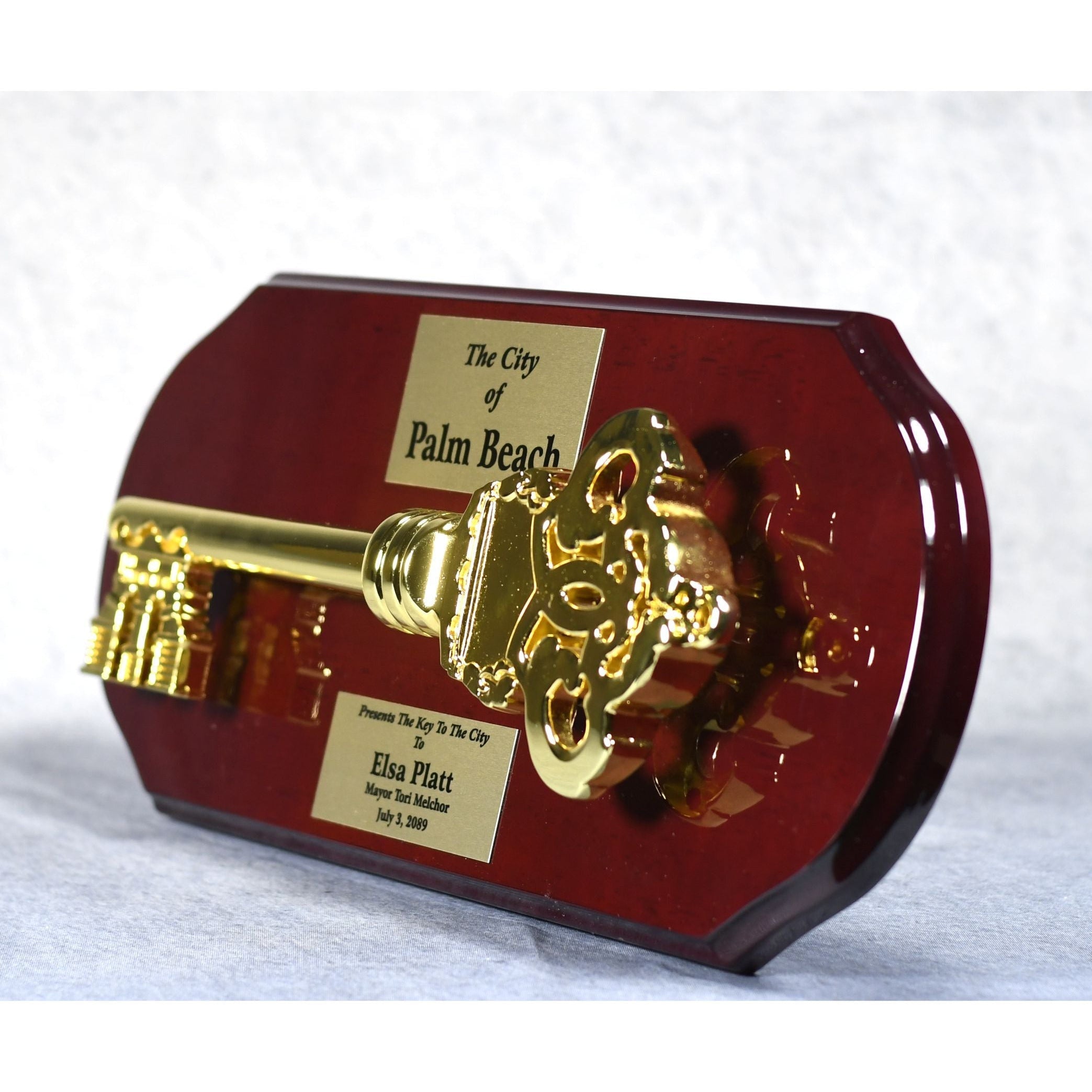 Gold Key Mounted On Rosewood Plaque | Alliance Awards LLC.