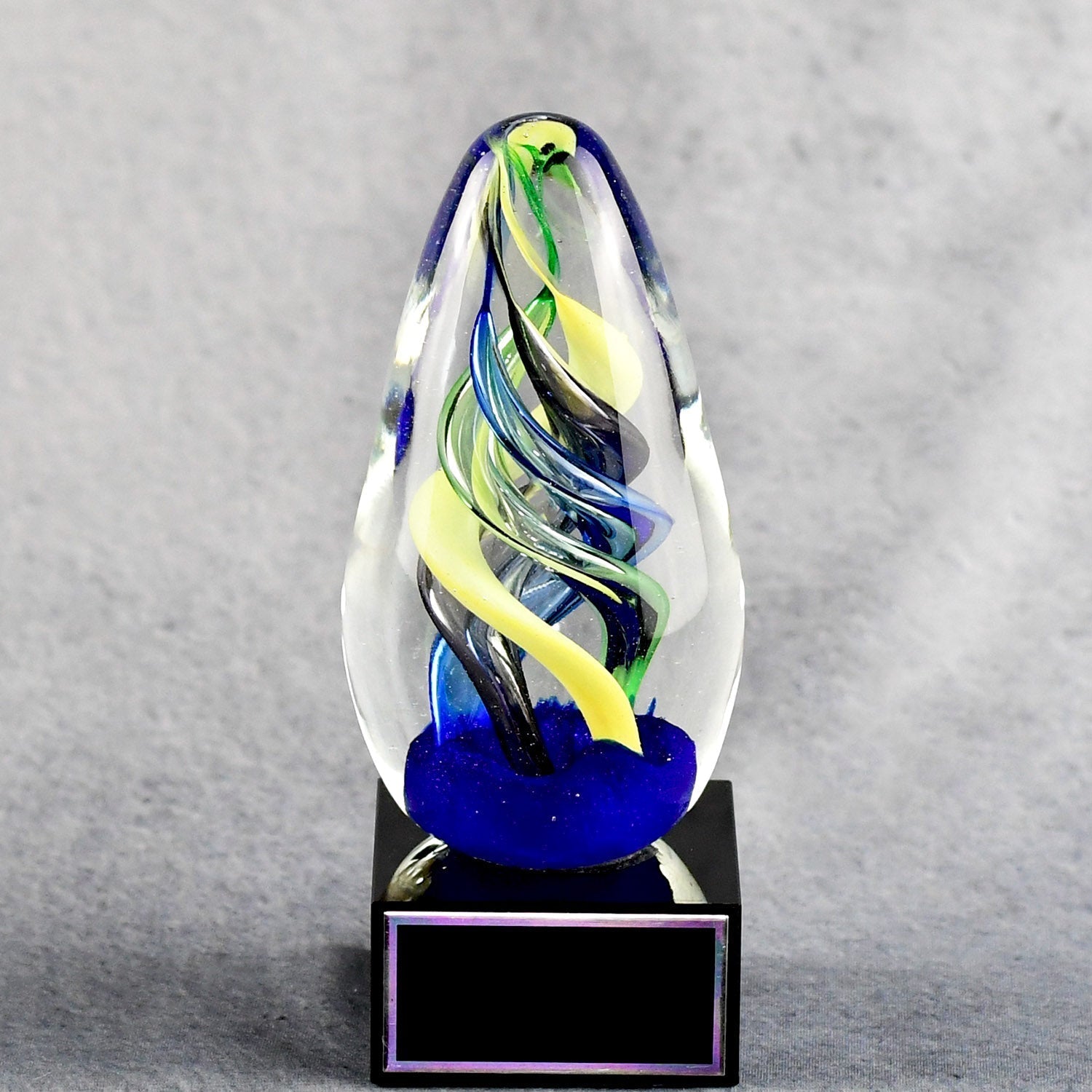 Art Glass Egg On Black Glass Base | Alliance Awards LLC.