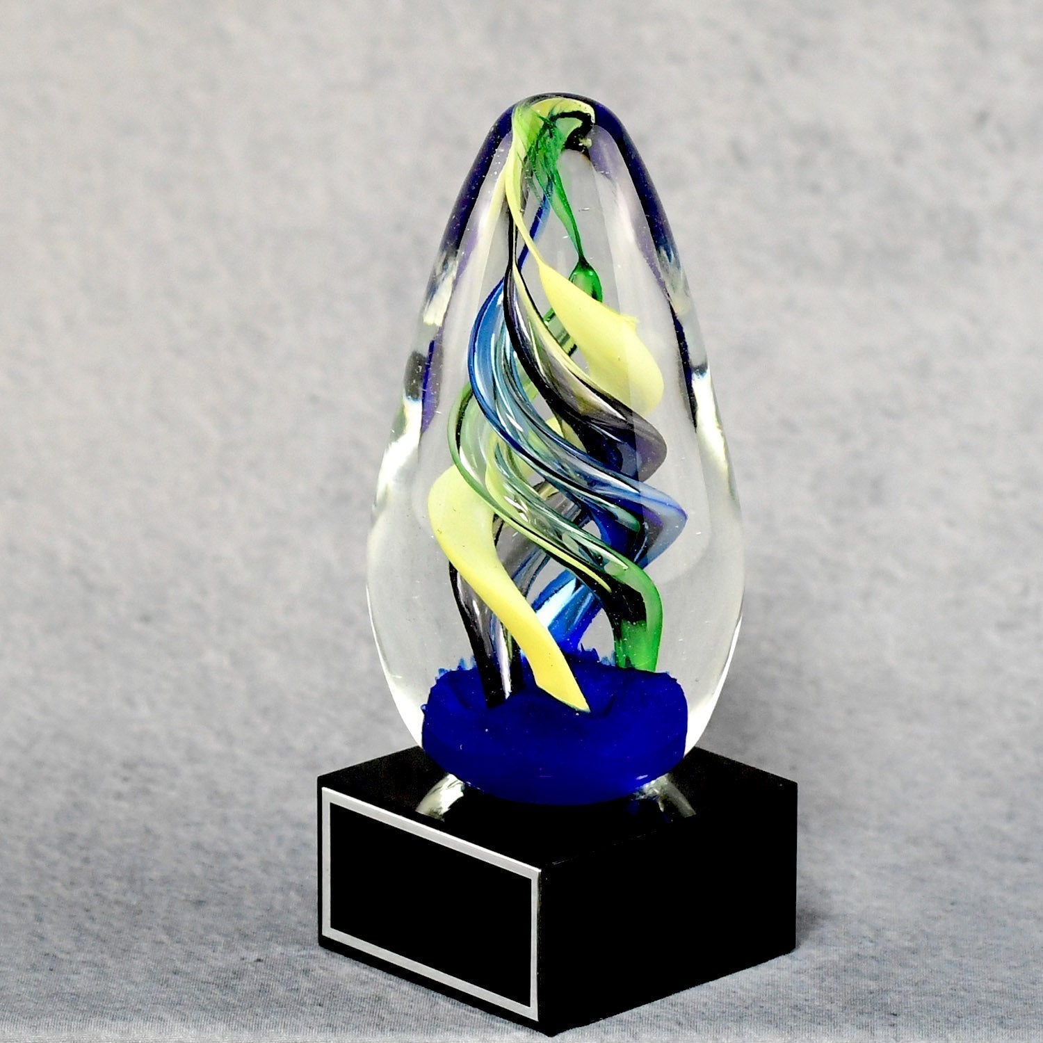 Art Glass Egg On Black Glass Base | Alliance Awards LLC.
