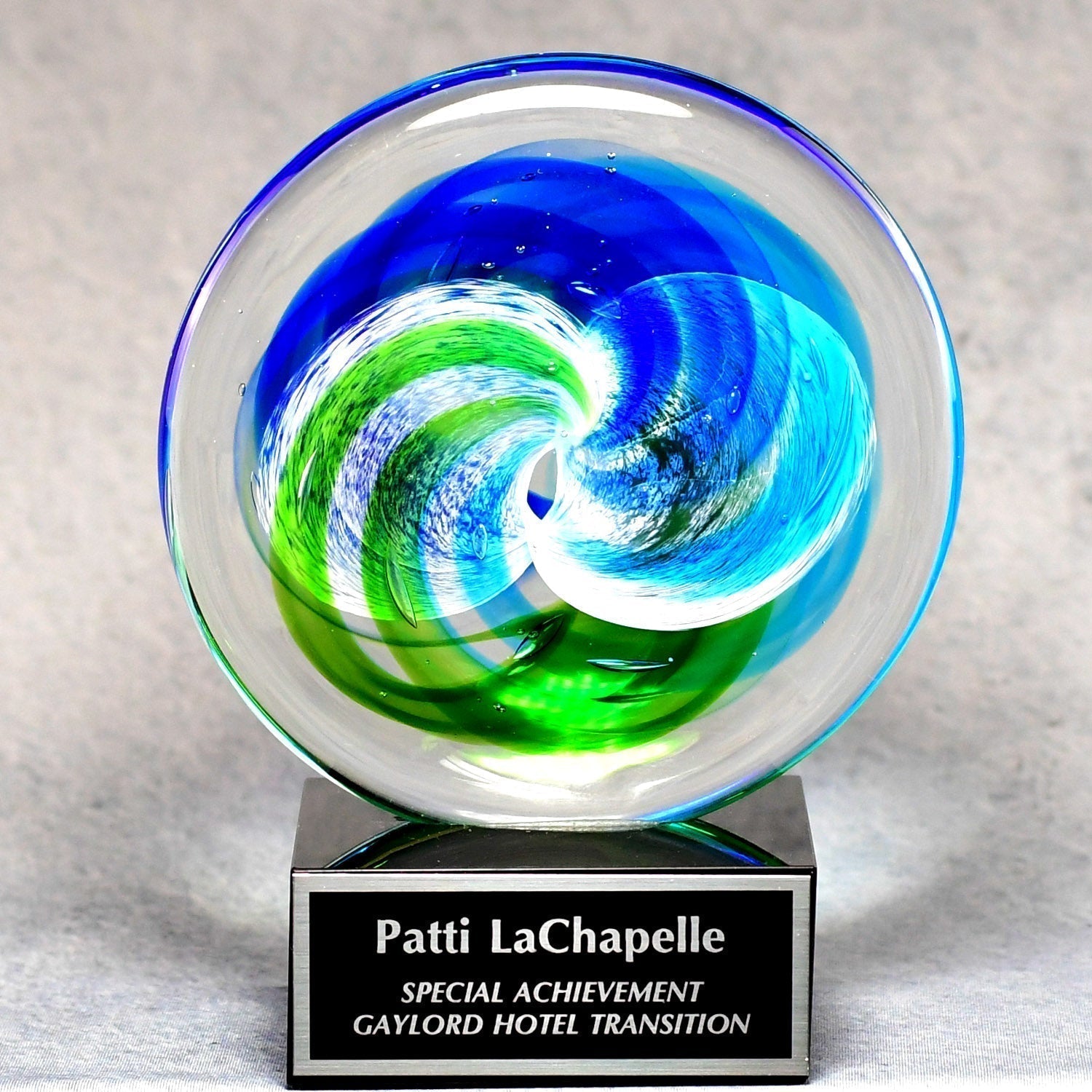 Circle Art Glass On Black Glass Base | Alliance Awards LLC.