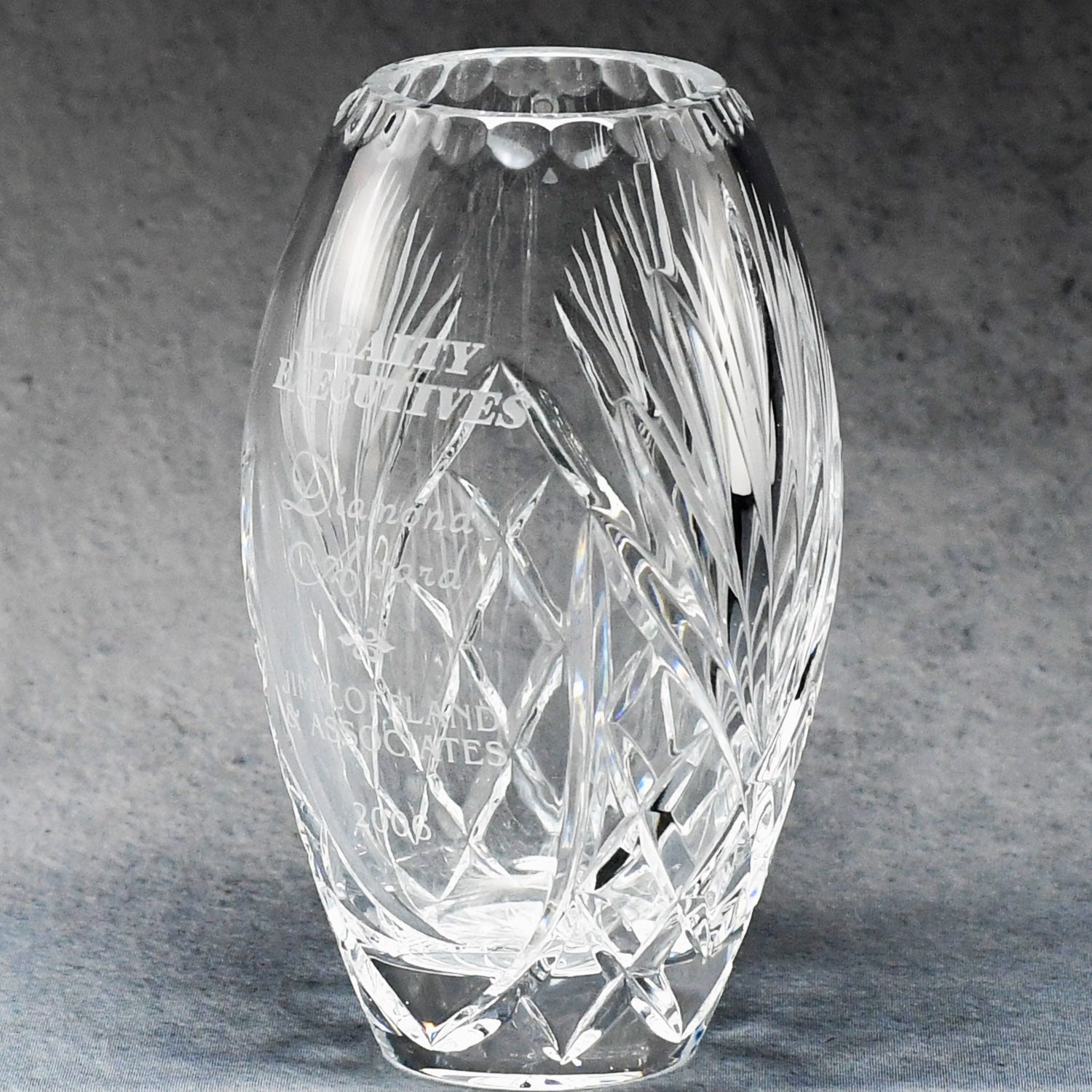 Crystal Barrel Vase | Alliance Awards LLC.