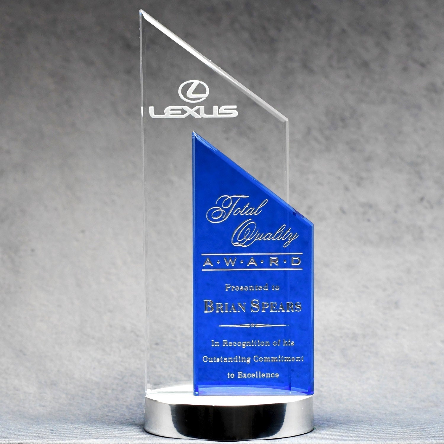 Crystal With Clear And Blue Double Peak | Alliance Awards LLC.