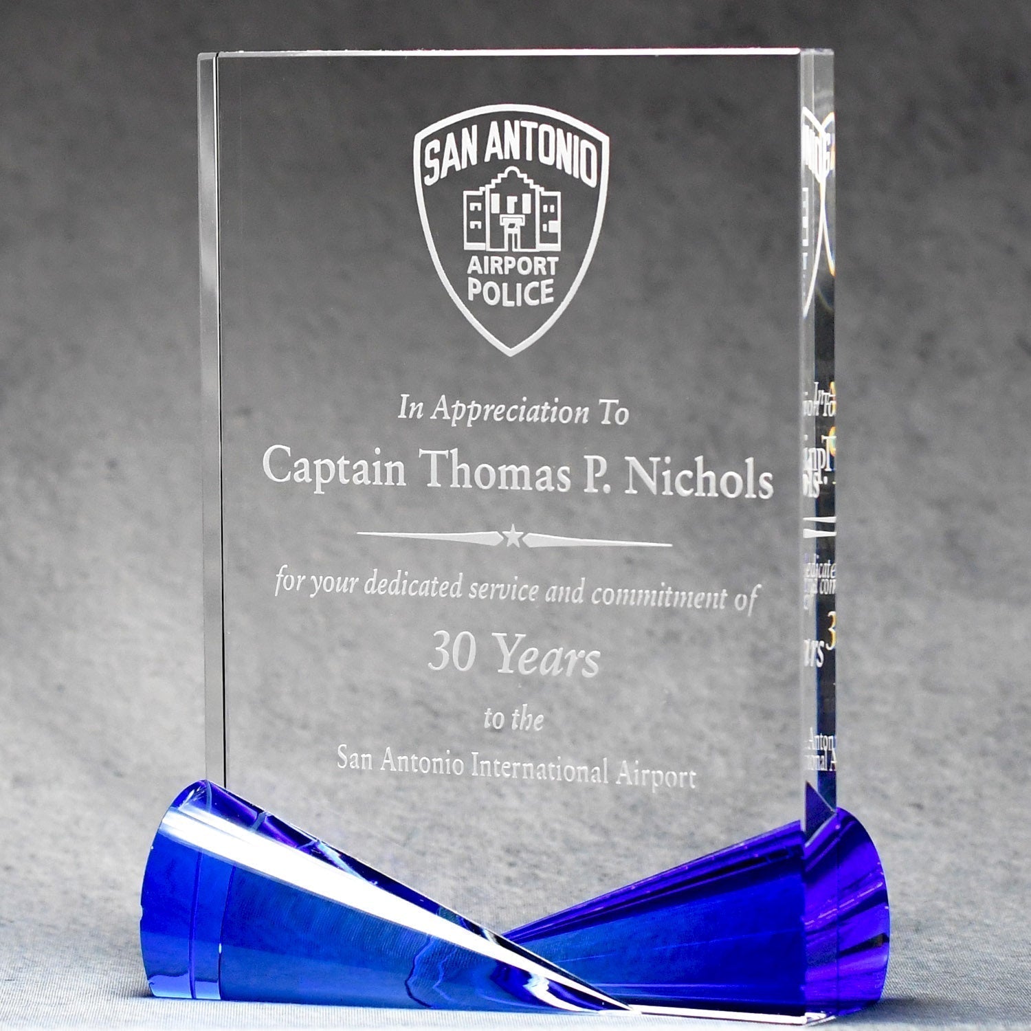 Clear Crystal With Bow-Tie Blue & Red Accents | Alliance Awards LLC.