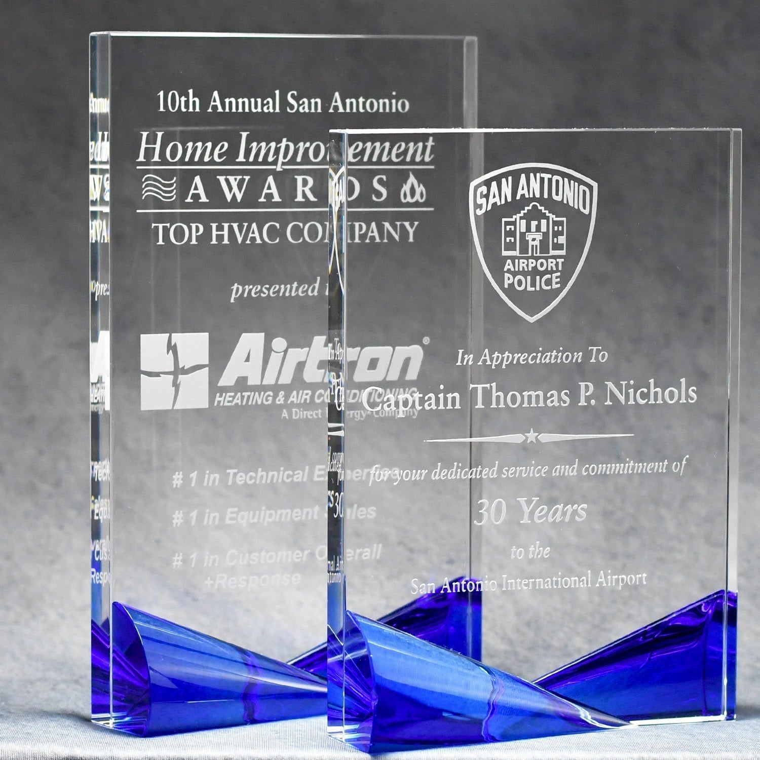 Clear Crystal With Bow-Tie Blue & Red Accents | Alliance Awards LLC.