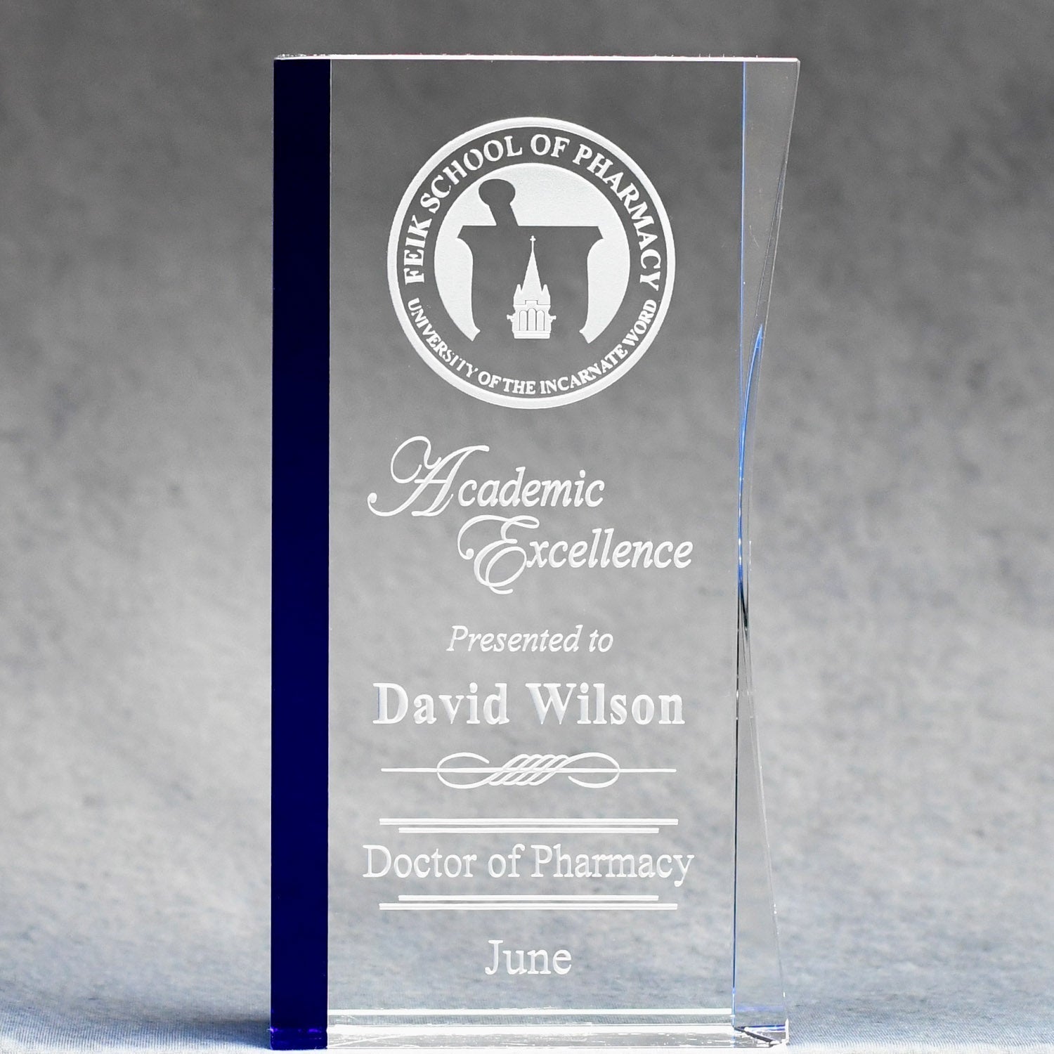 Optic Crystal With Blue Fused Accent | Alliance Awards LLC.