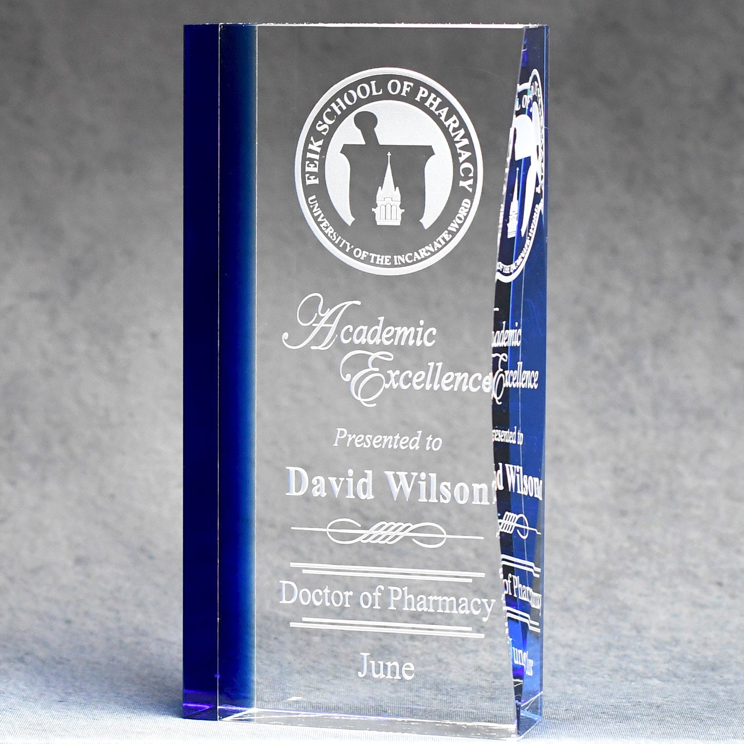Optic Crystal With Blue Fused Accent | Alliance Awards LLC.