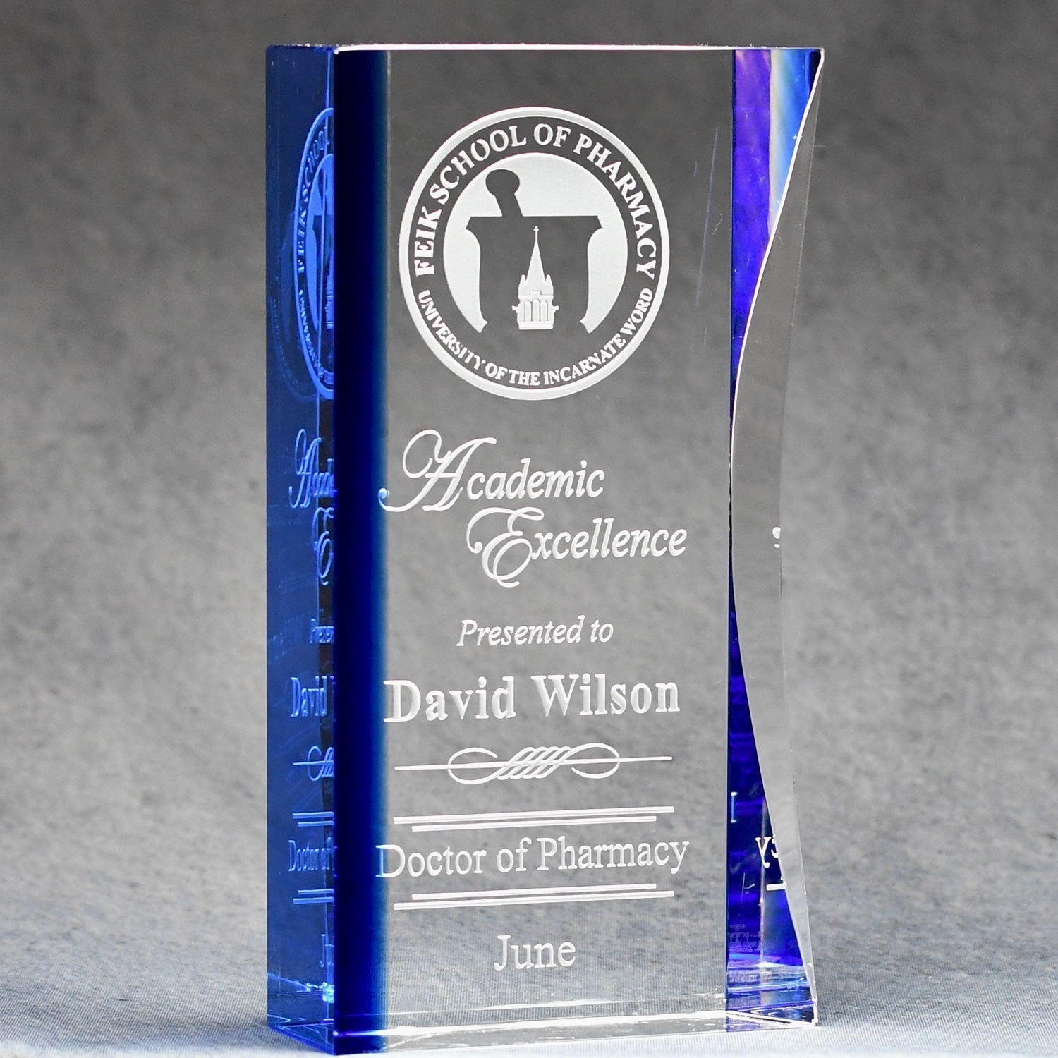 Optic Crystal With Blue Fused Accent | Alliance Awards LLC.