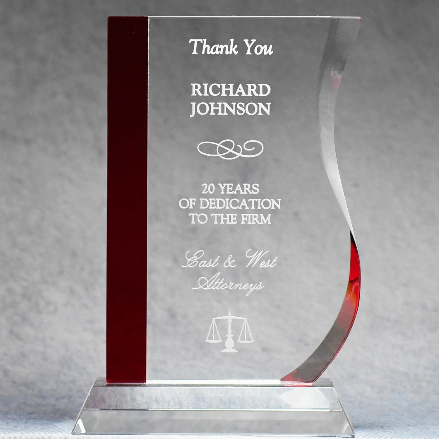 Red Stripe Wave Crystal Award | Alliance Awards LLC.