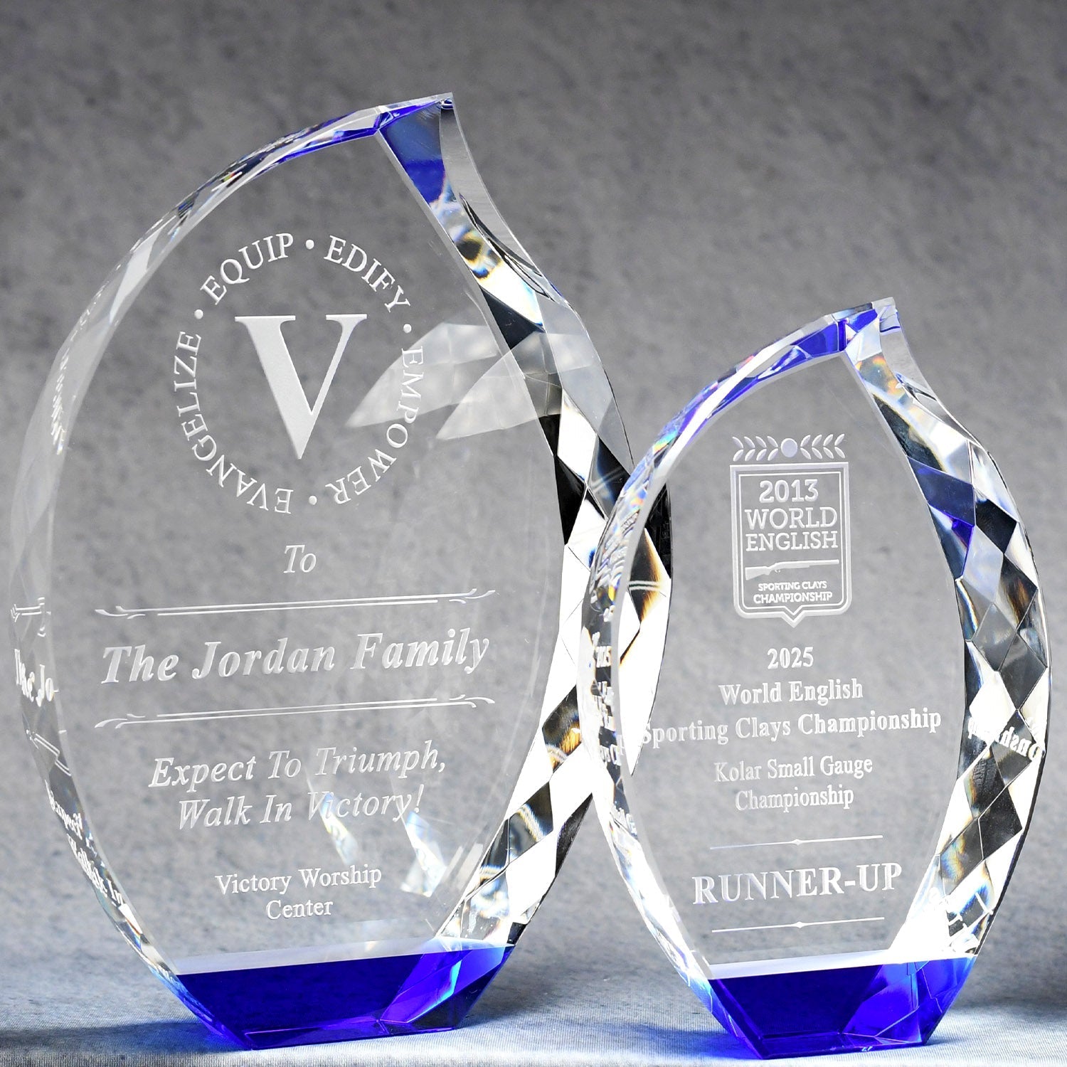 Multi-Faceted Crystal Flame With Blue Base | Alliance Awards LLC.
