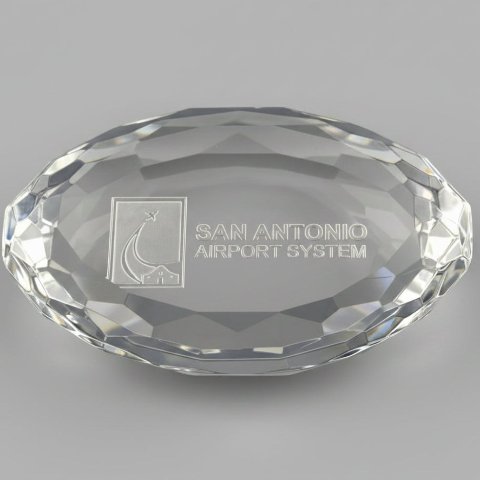 Crystal Oval Multi-Faceted Paperweight