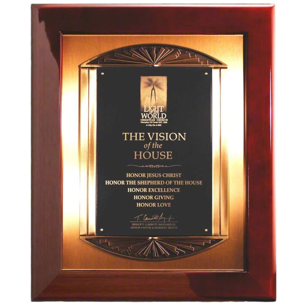 Rosewood Piano Finish Plaque With Cast Metal Frame