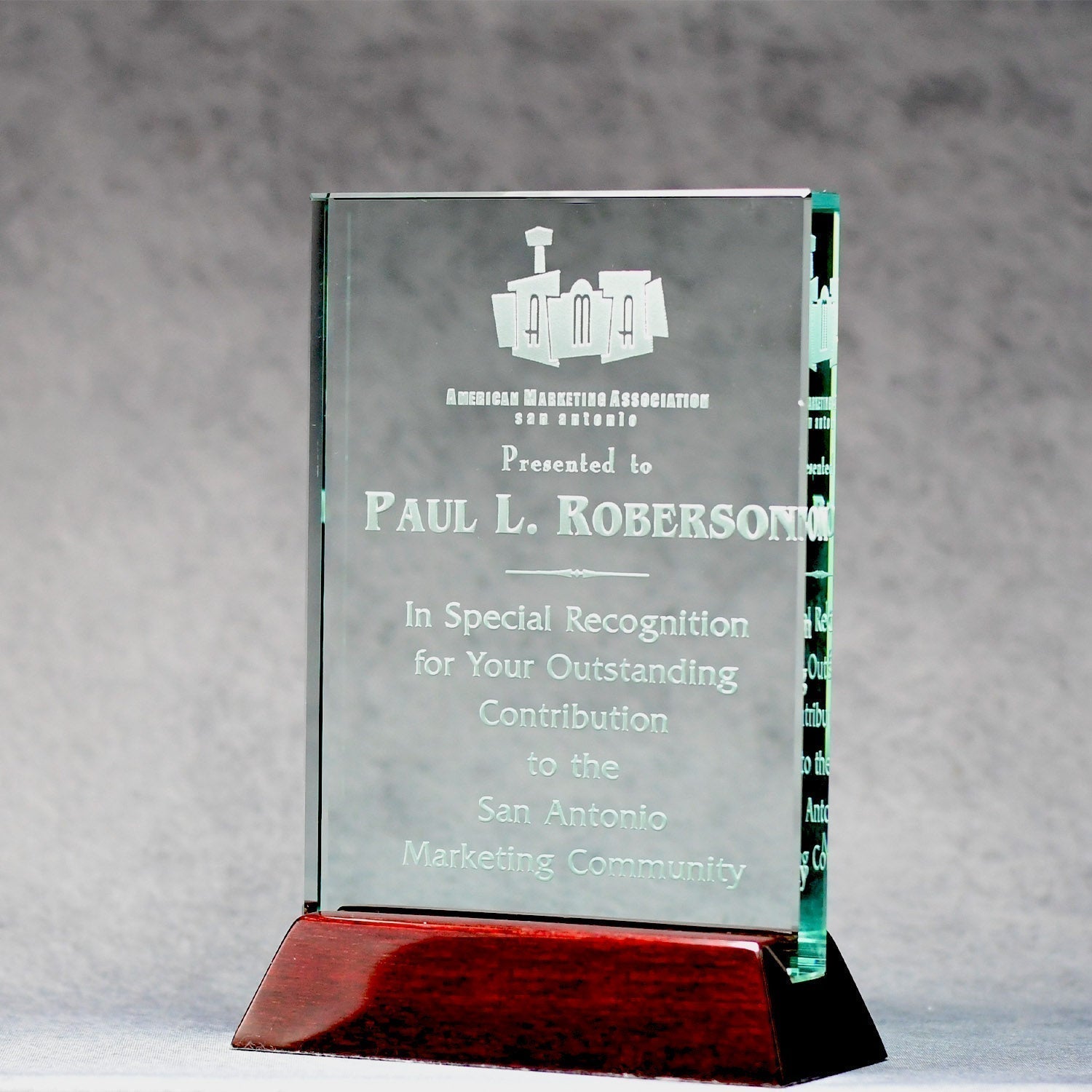 Jade Glass Plaque On Piano Rosewood Base | Alliance Awards LLC.