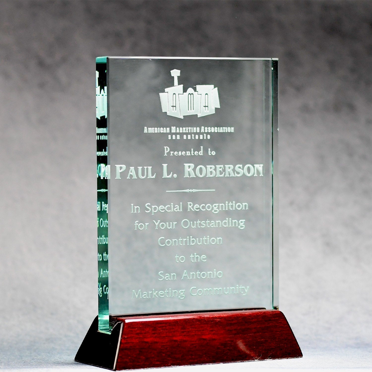 Jade Glass Plaque On Piano Rosewood Base | Alliance Awards LLC.