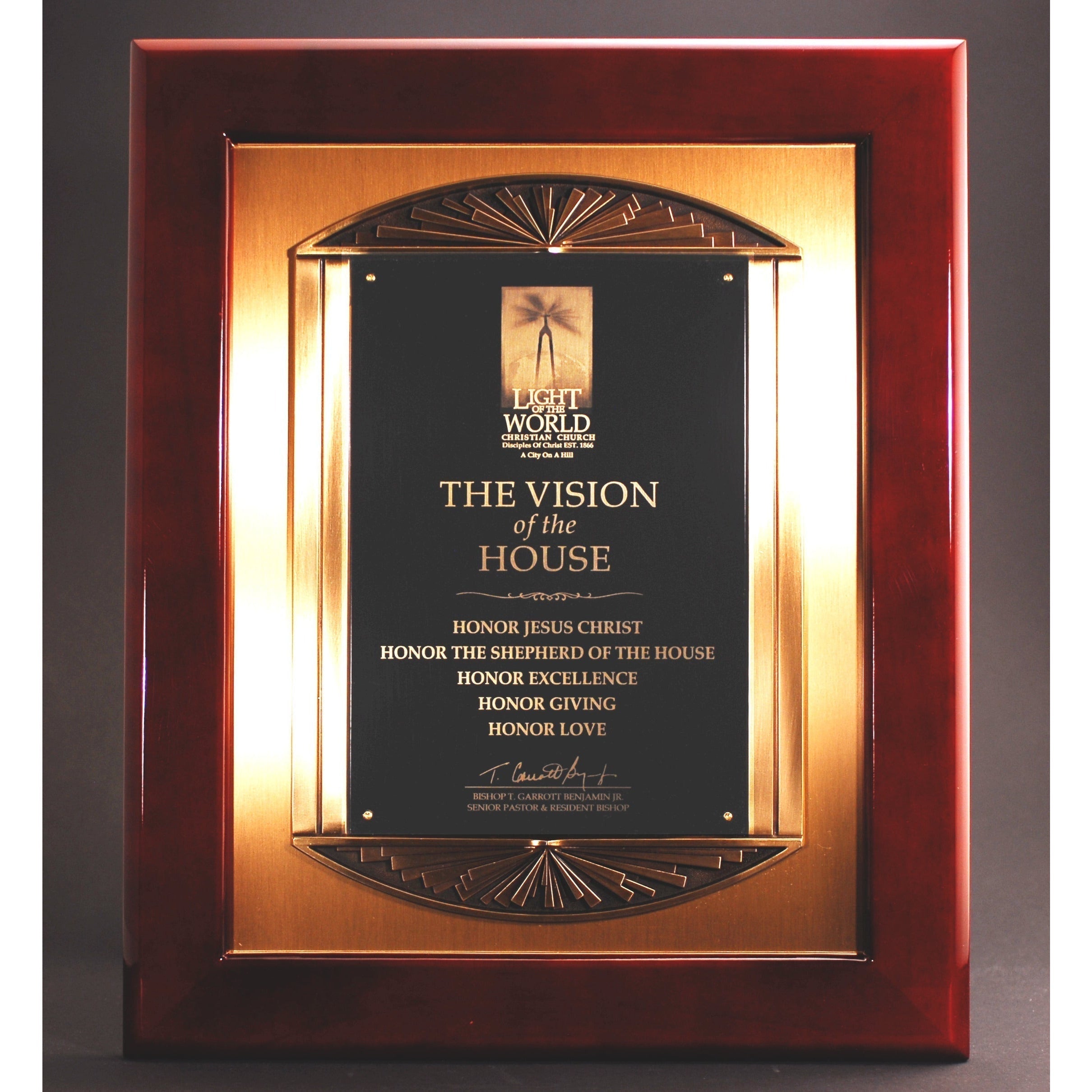 Rosewood Piano Finish Plaque With Cast Metal Frame | Alliance Awards LLC.