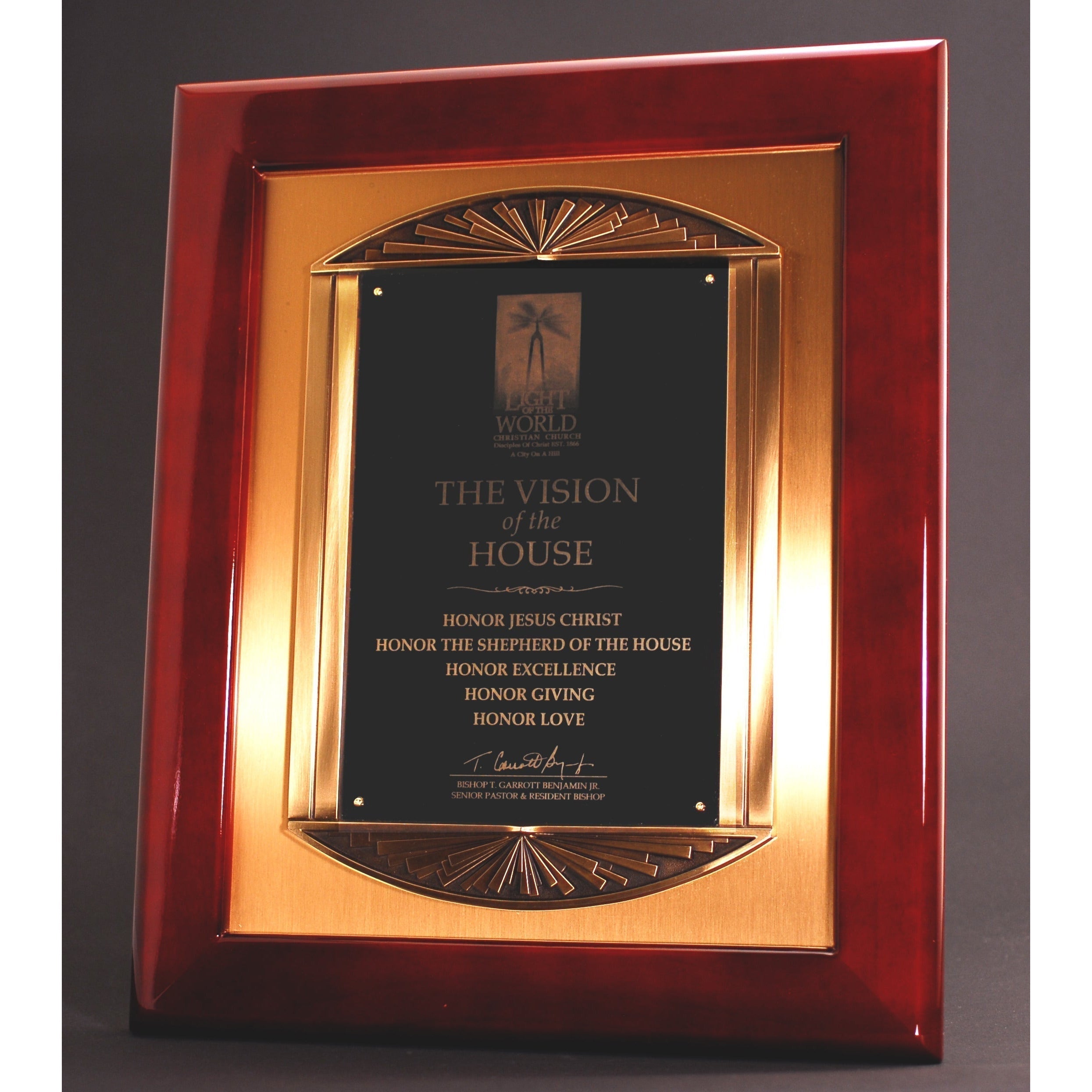 Rosewood Piano Finish Plaque With Cast Metal Frame | Alliance Awards LLC.