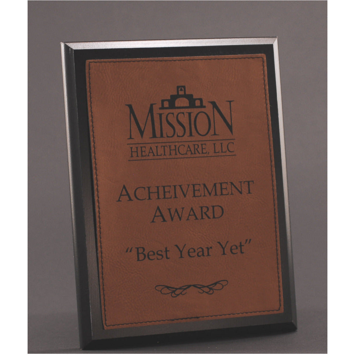 Ebony Finish Plaque With Rawhide Leatherette Plate | Alliance Awards LLC.
