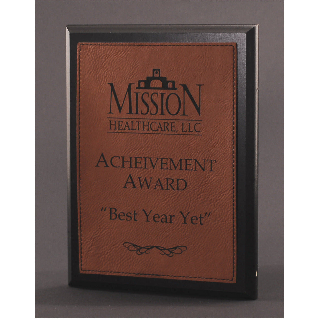 Ebony Finish Plaque With Rawhide Leatherette Plate | Alliance Awards LLC.