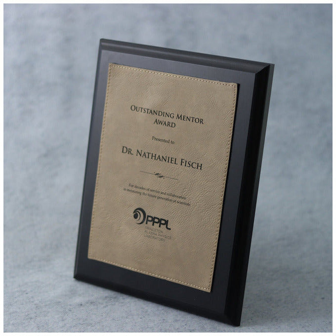 Ebony Laminate Plaque With Light Brown Leatherette Plate | Alliance Awards LLC.
