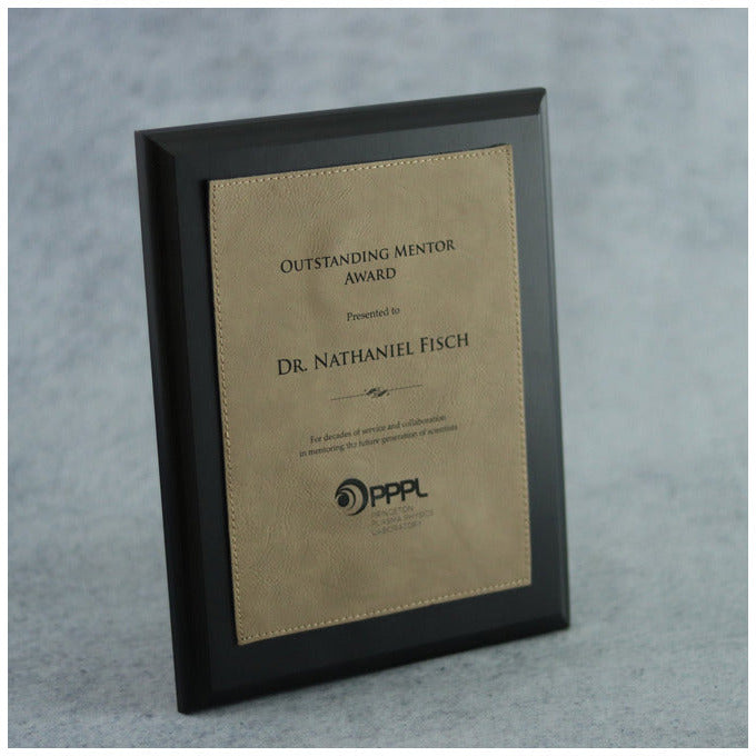 Ebony Laminate Plaque With Light Brown Leatherette Plate | Alliance Awards LLC.