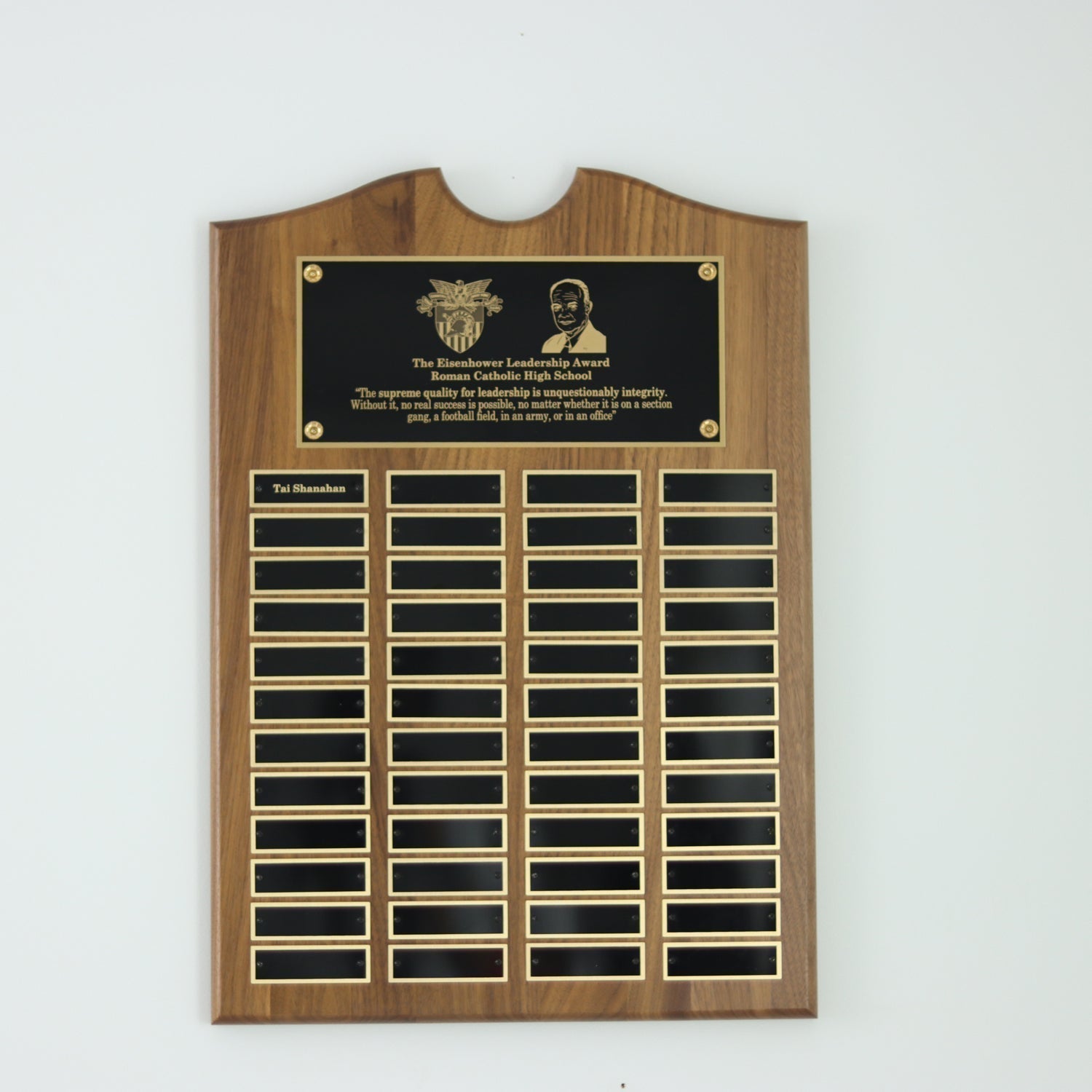 Perpetual Walnut Plaque With Scroll Top - 48 Black Plates | Alliance Awards LLC.