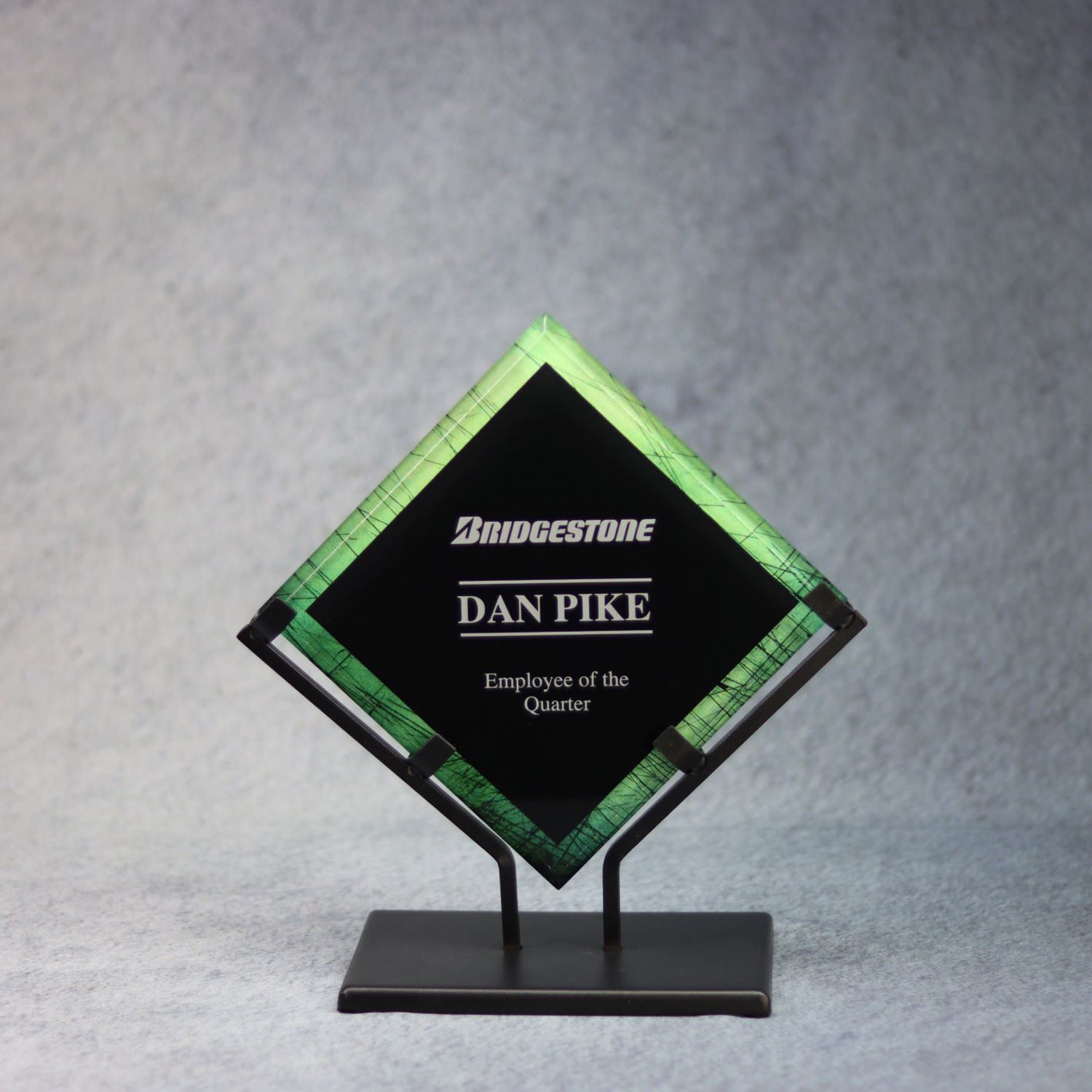 Acrylic Emerald And Black Diamond In Wrought Iron Base | Alliance Awards LLC.