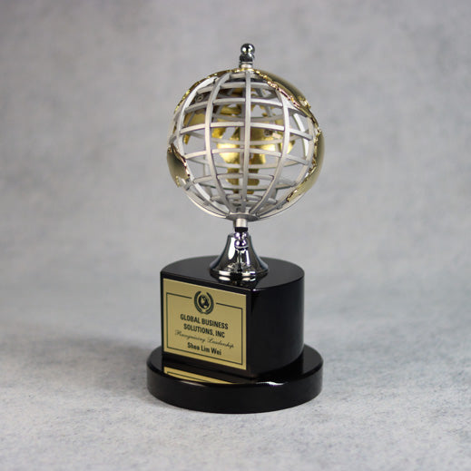 Silver And Gold Globe On Black Base | Alliance Awards LLC.
