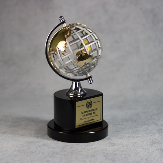 Silver And Gold Globe On Black Base | Alliance Awards LLC.