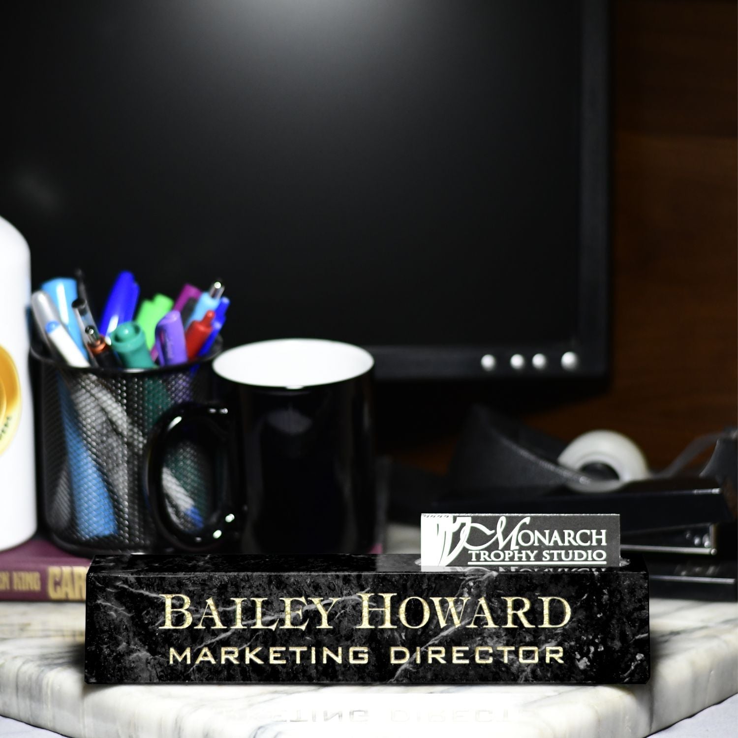 Marble Desk Wedge With Business Card Holder | Alliance Awards LLC.