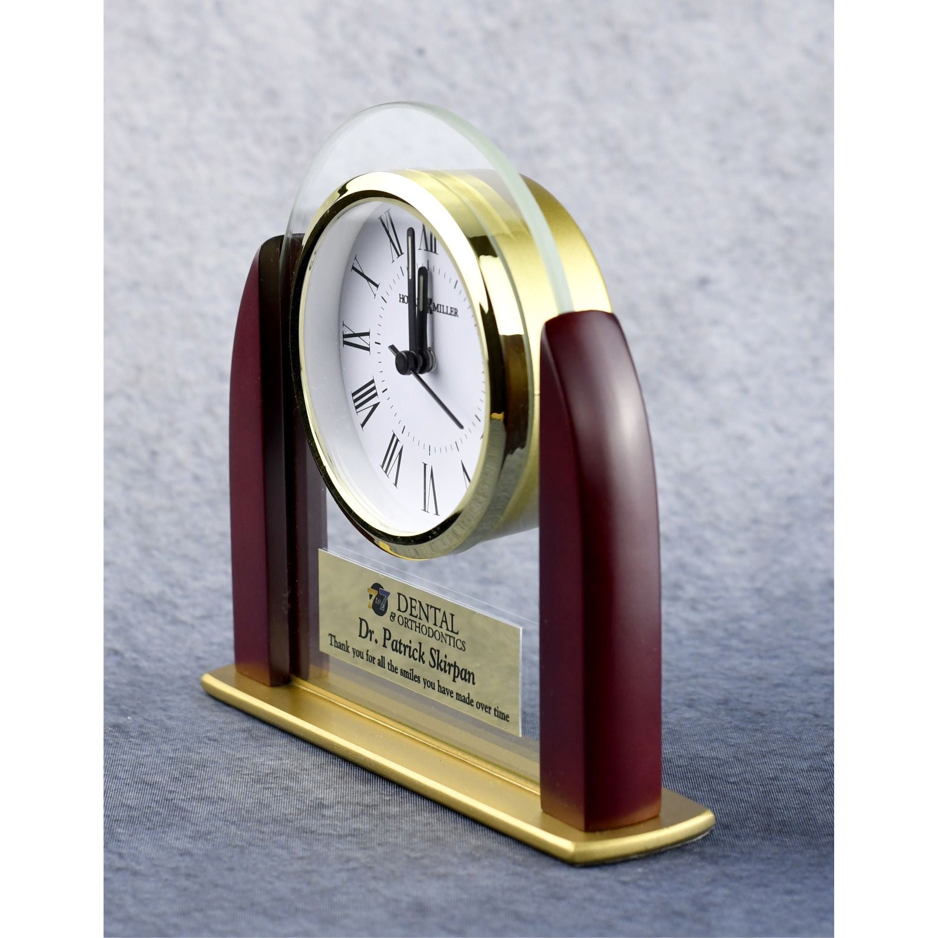 Glass Arch Clock Framed In Rosewood | Alliance Awards LLC.