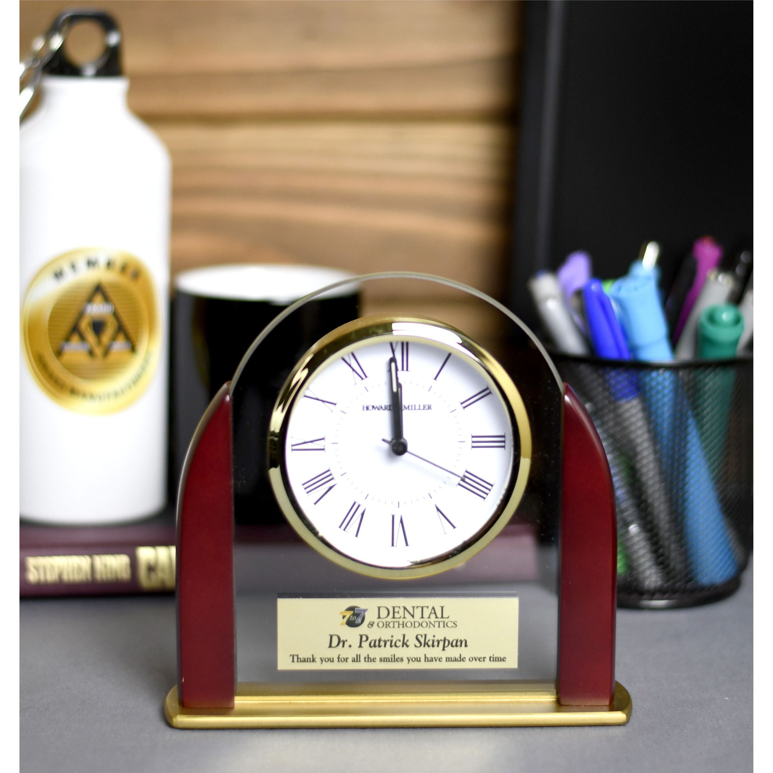 Glass Arch Clock Framed In Rosewood | Alliance Awards LLC.