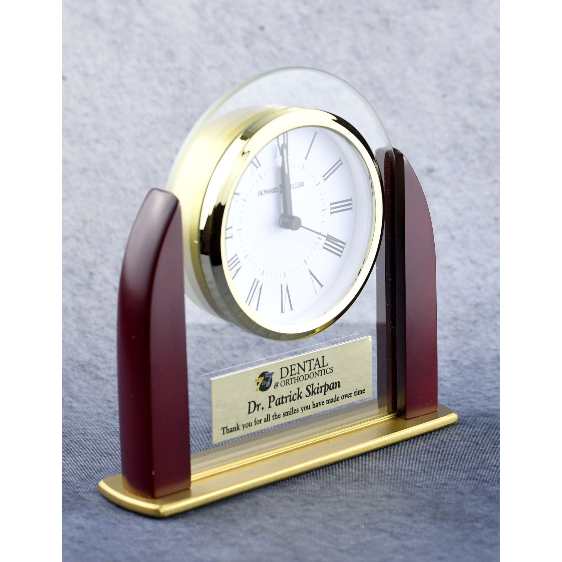 Glass Arch Clock Framed In Rosewood | Alliance Awards LLC.