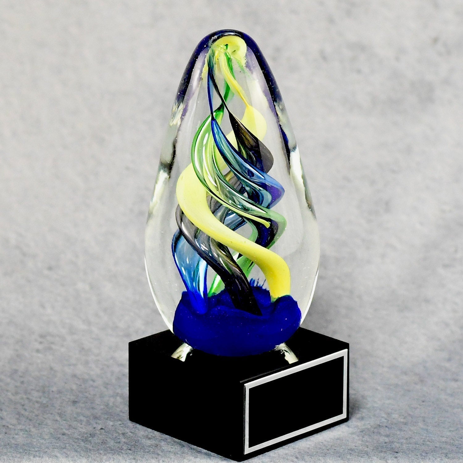 Art Glass Egg On Black Glass Base | Alliance Awards LLC.
