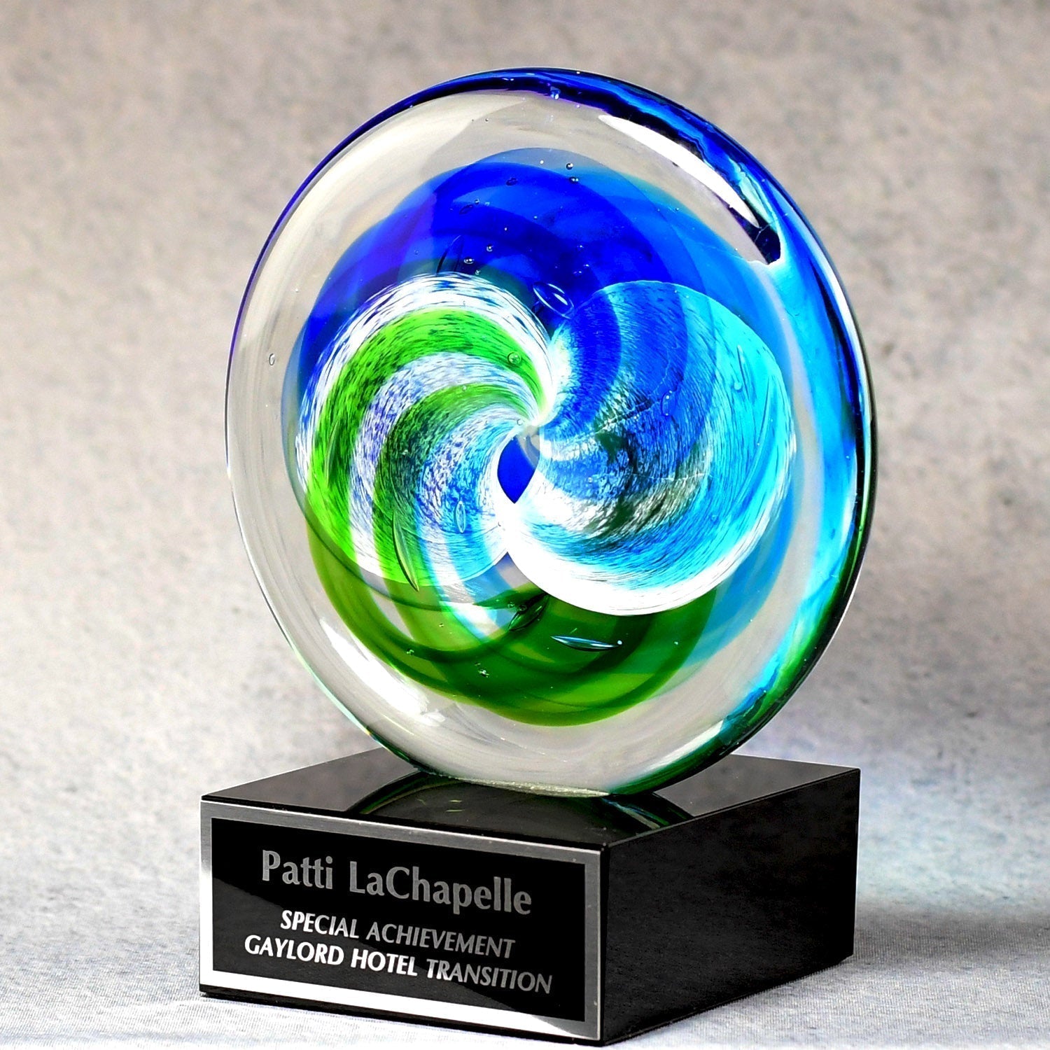 Circle Art Glass On Black Glass Base | Alliance Awards LLC.