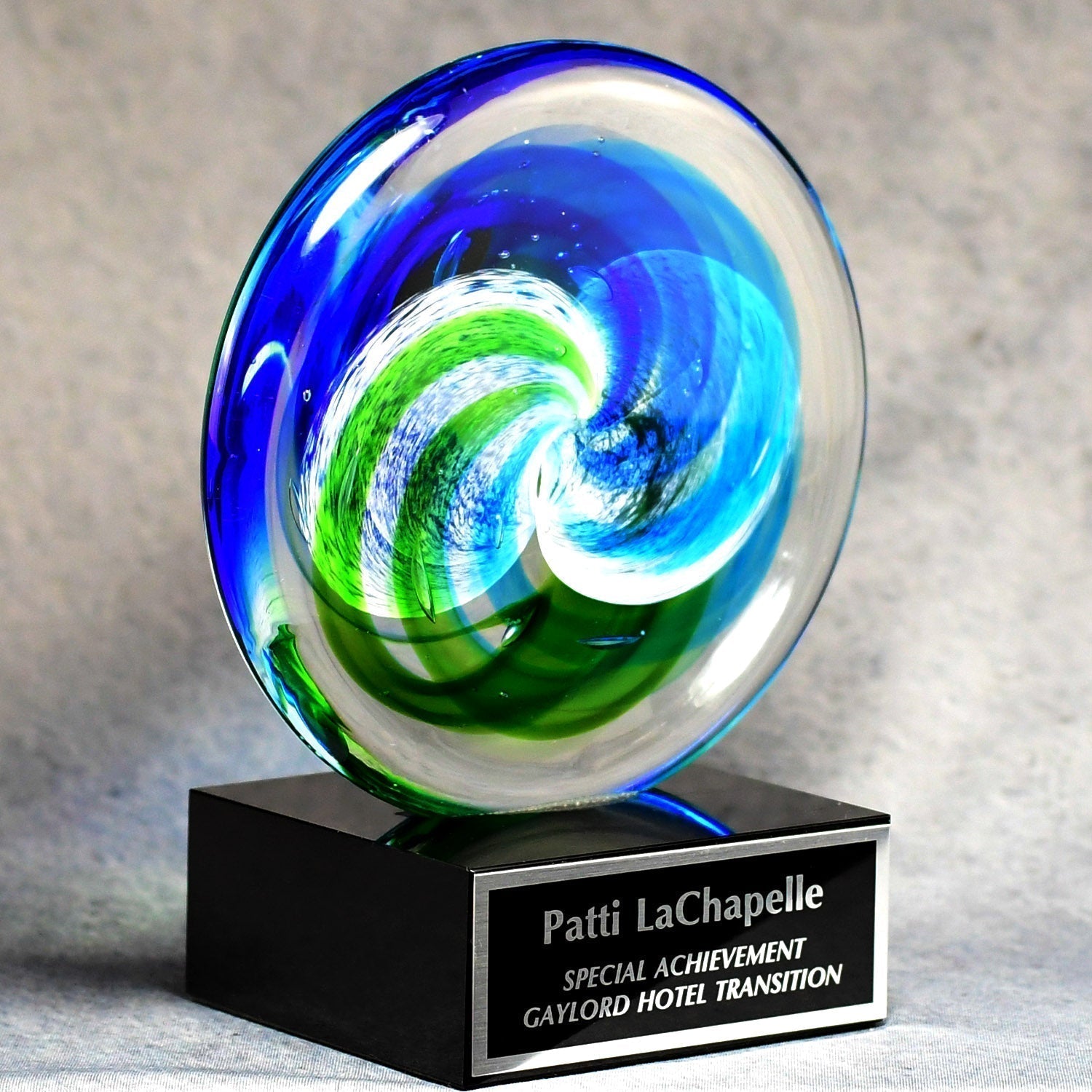 Circle Art Glass On Black Glass Base | Alliance Awards LLC.